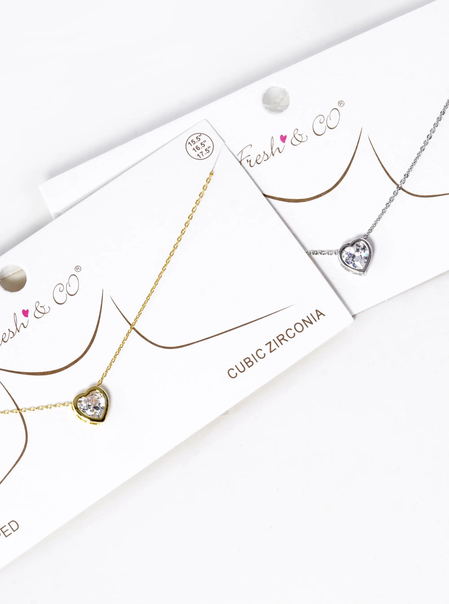 18K Gold Dipped 8mm CZ Stone Heart Pendant Necklace