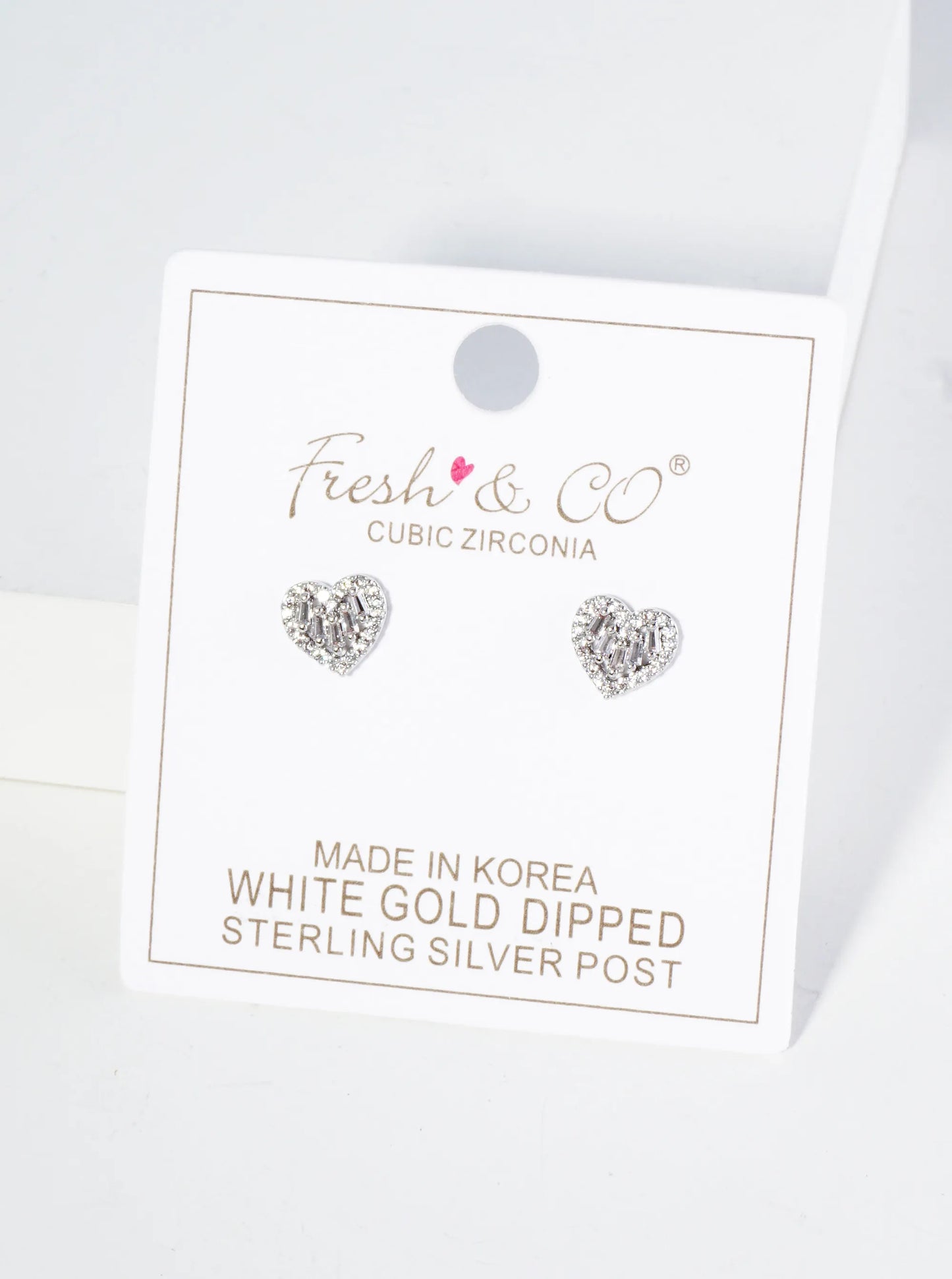 18K Gold Dipped 8mm Dainty Cubic Zirconia Heart Stud Earrings