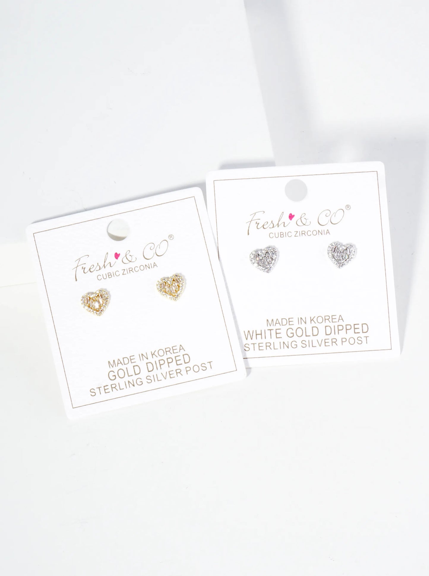 18K Gold Dipped 8mm Dainty Cubic Zirconia Heart Stud Earrings