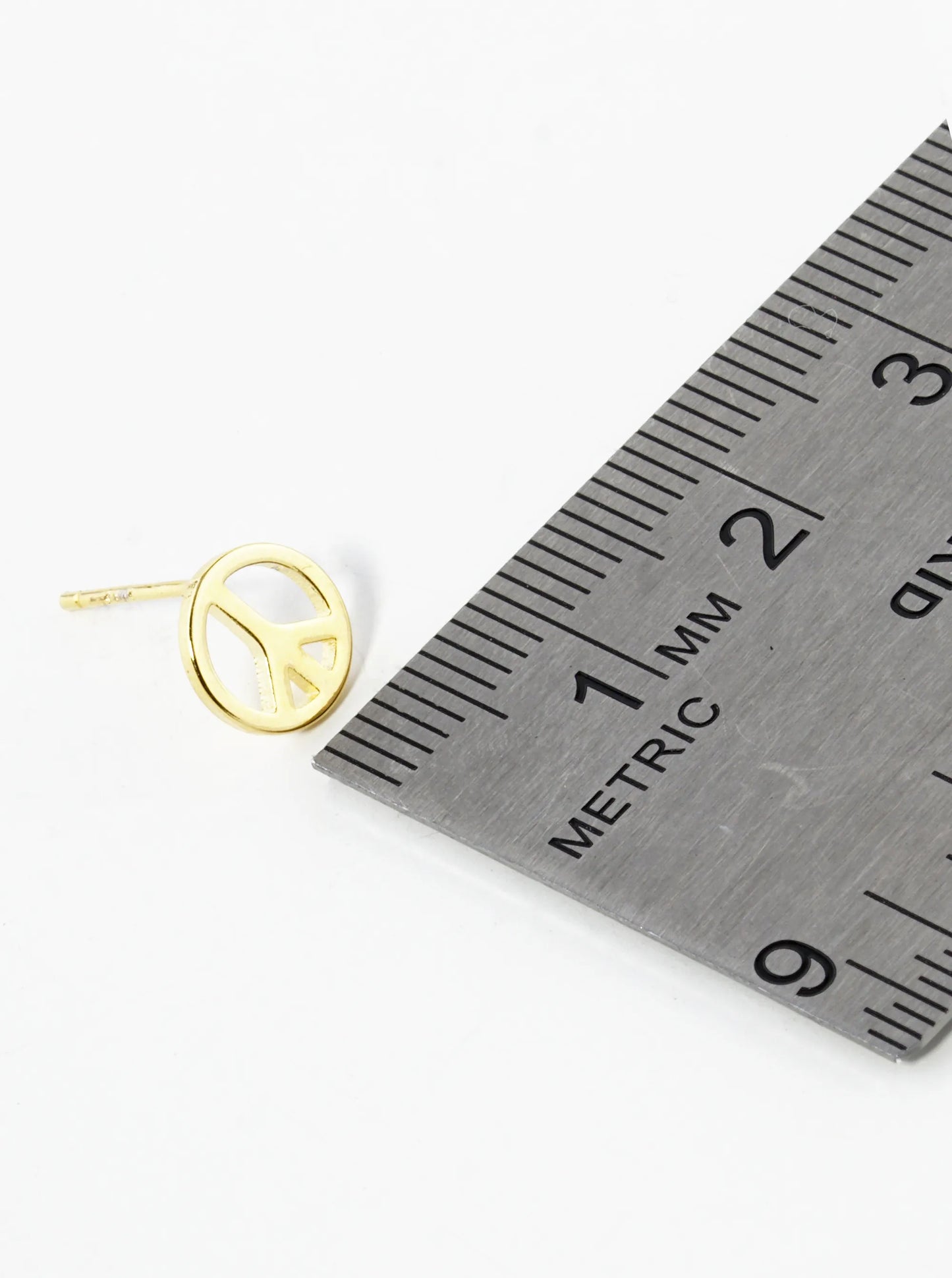 18K Gold Dipped 8mm Dainty Peace Sign Brass Stud Earrings