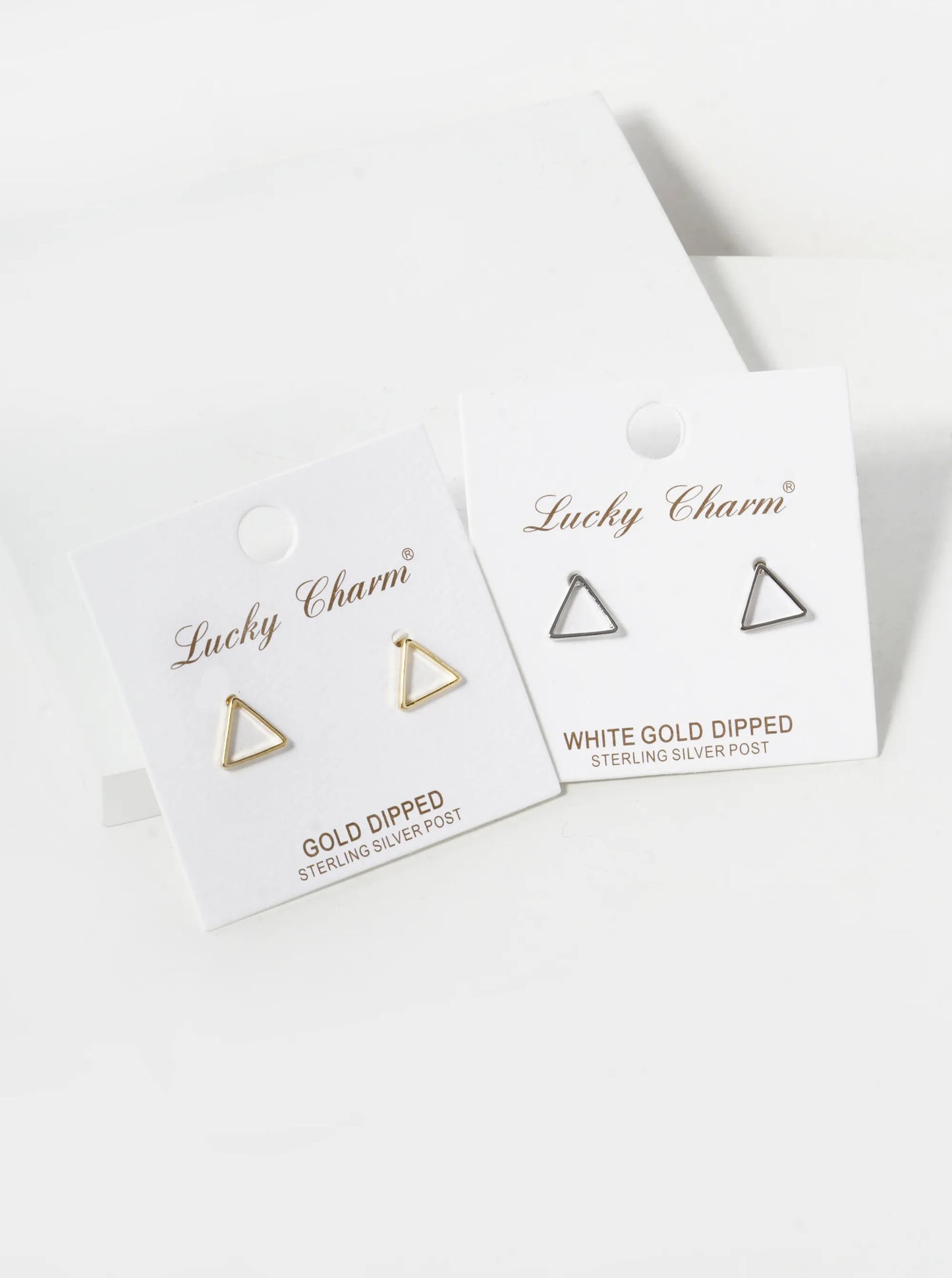 18K Gold Dipped 8mm Geometric Brass Triangle Sterling Silver Post Stud Earrings