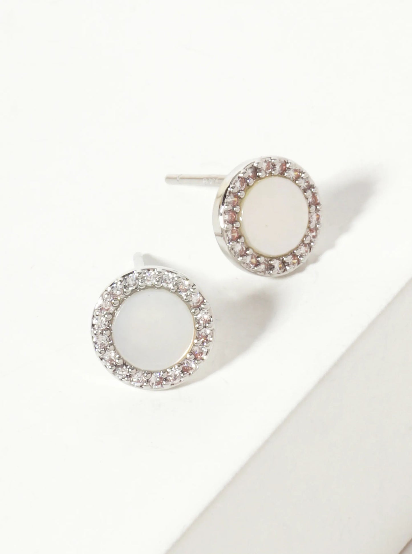 18K Gold-Dipped 8mm Mother-of-Pearl Stud Earrings With Pave CZ Frame