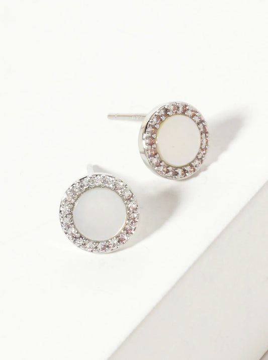 18K Gold-Dipped 8mm Mother-of-Pearl Stud Earrings With Pave CZ Frame
