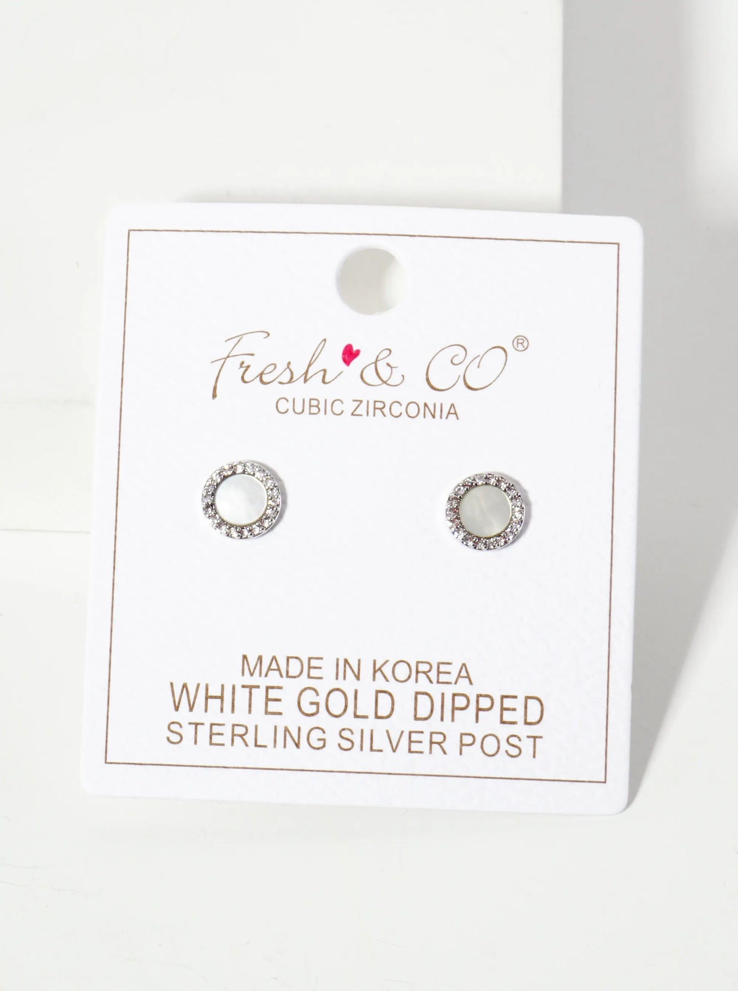 18K Gold-Dipped 8mm Mother-of-Pearl Stud Earrings With Pave CZ Frame