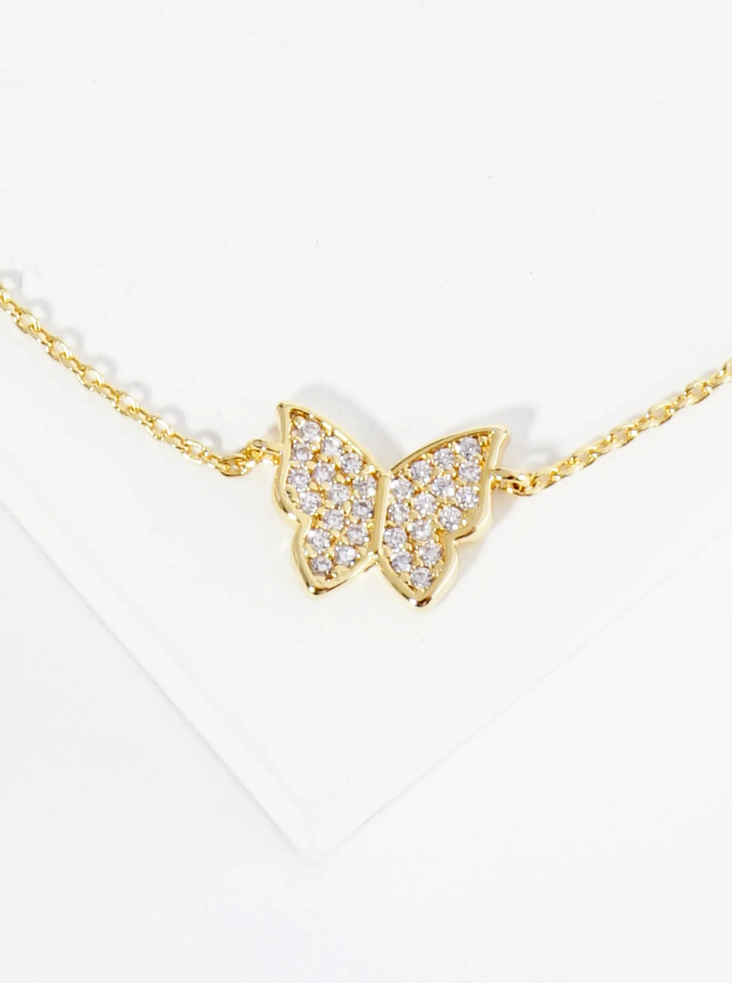18K Gold Dipped 9mm Cubic Zirconia Pave Butterfly Brass Chain Anklet