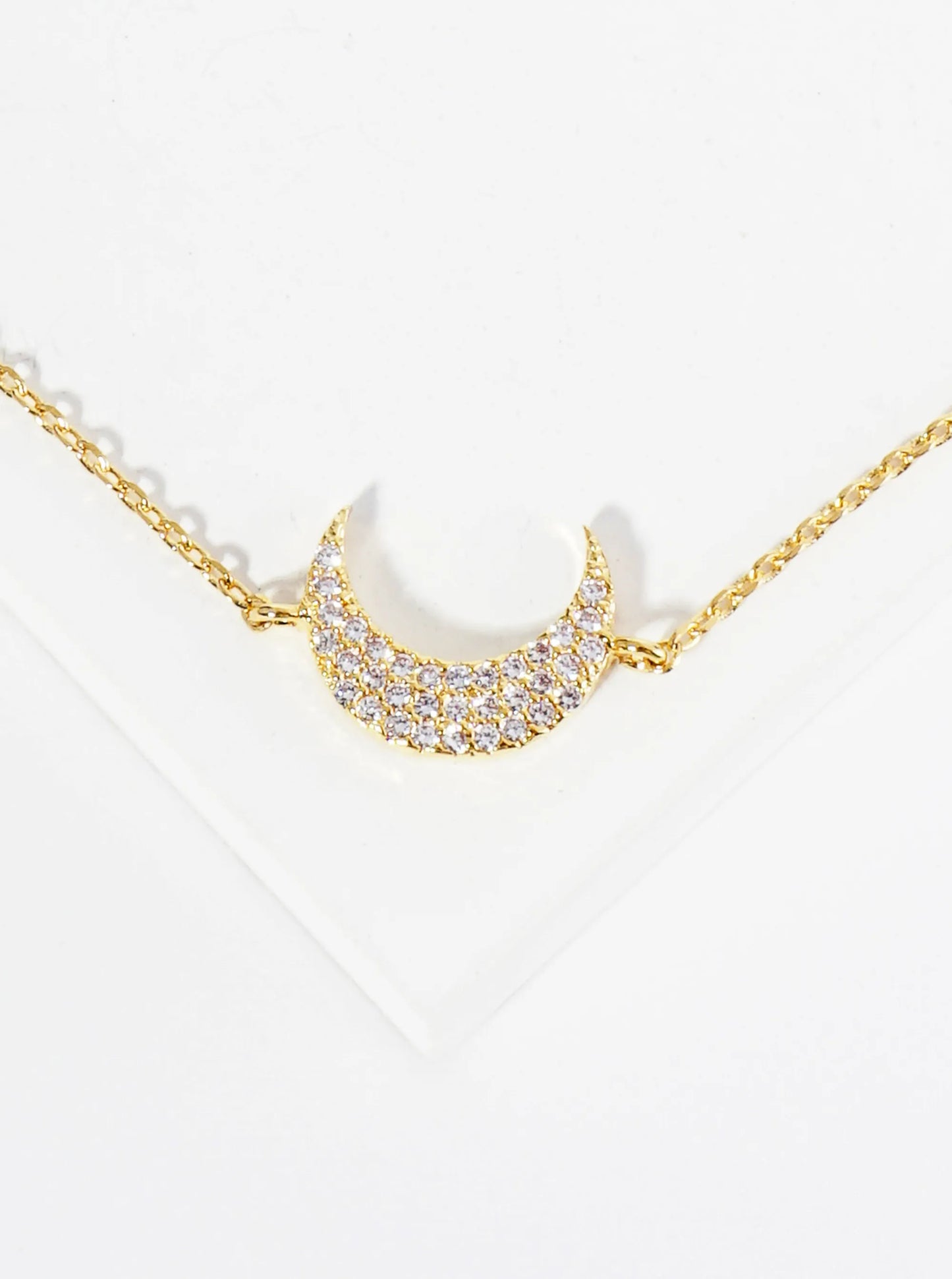 18K Gold Dipped 9mm Cubic Zirconia Pave Crescent Moon Brass Chain Anklet