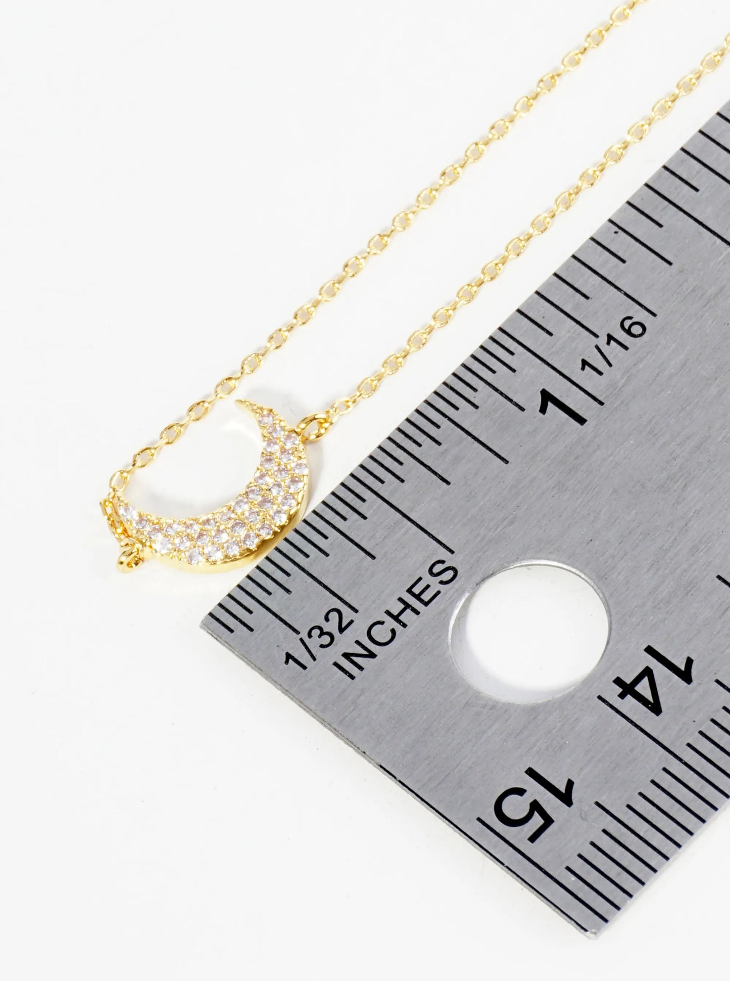 18K Gold Dipped 9mm Cubic Zirconia Pave Crescent Moon Brass Chain Anklet