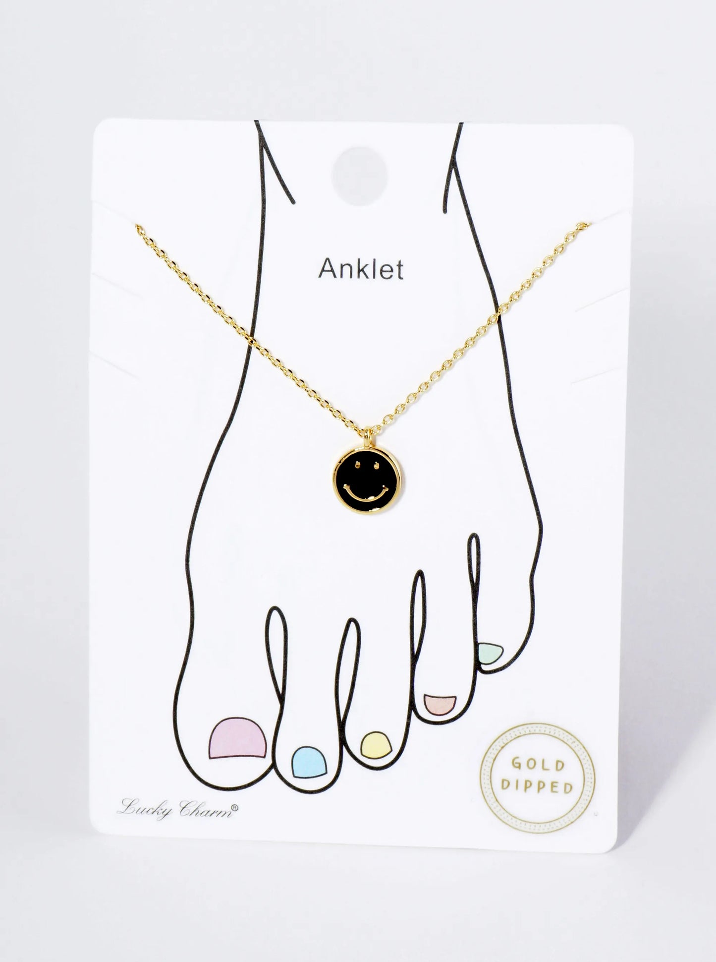 18K Gold Dipped 9mm Enamel Smiley Face Charm Brass Chain Anklet