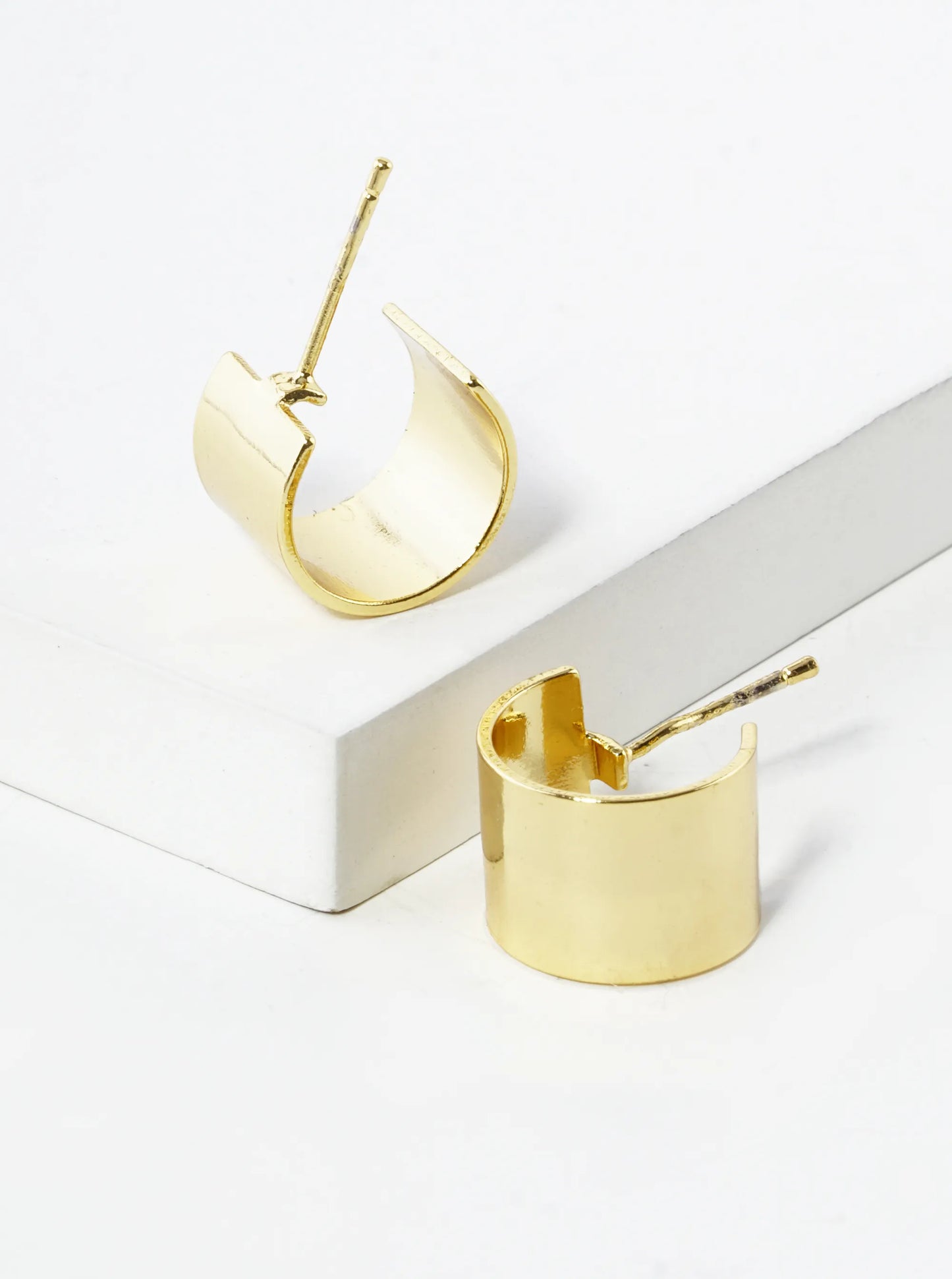 18K Gold Dipped 9mm Wide 12mm Minimalist Brass Hoop Earrings