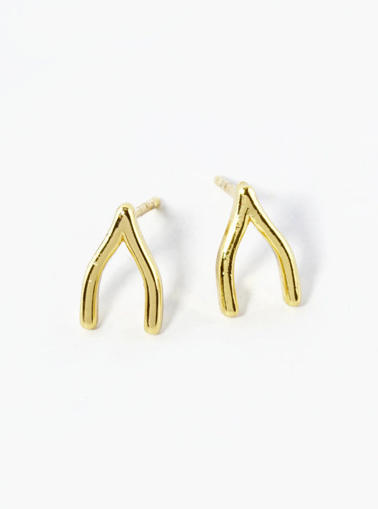 18K Gold Dipped 9mm Wishbone Stud Earrings