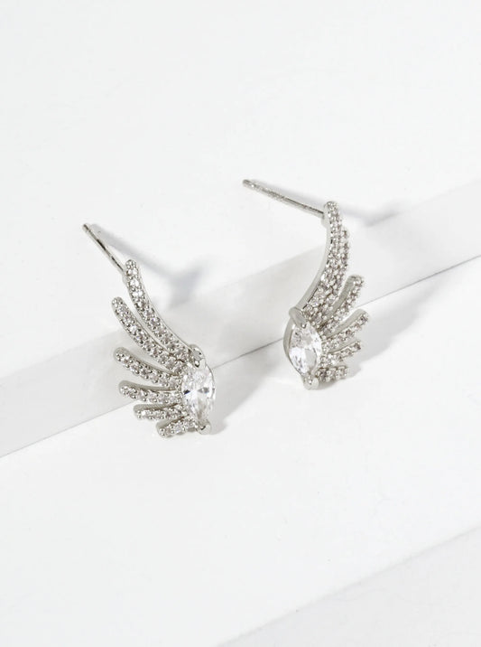 18K Gold Dipped Angel Wings Cubic Zirconia Stud Earrings
