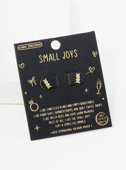 18K Gold Dipped Aurora Borealis Stones Mini Bar Stud Earrings