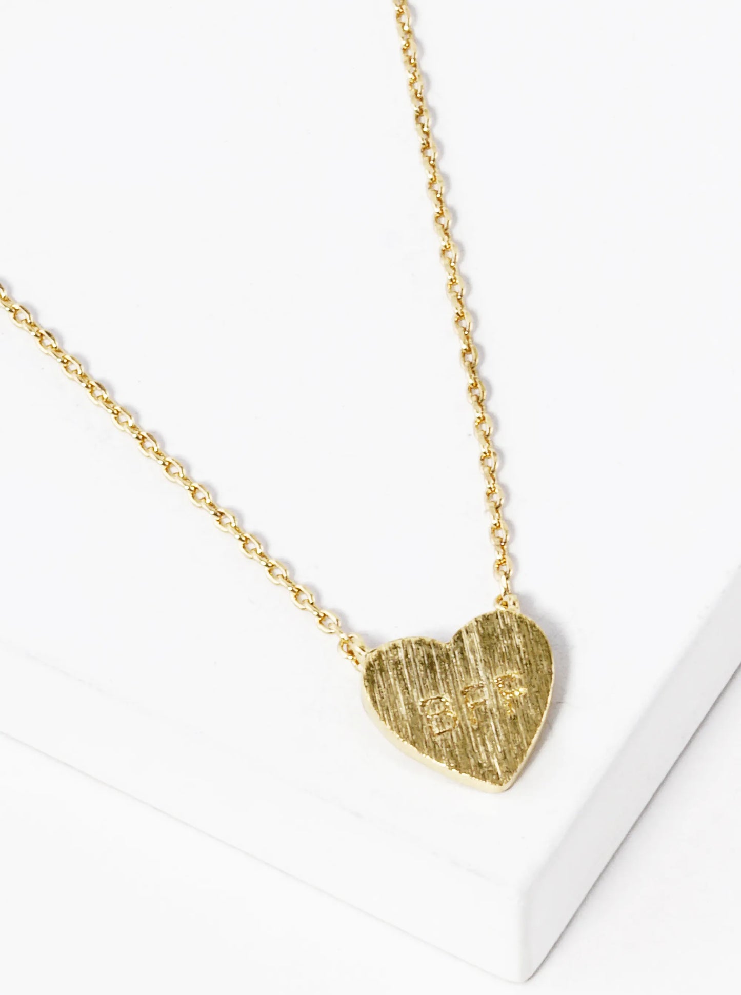White Gold Dipped BFF Engraved Brushed Metal Heart Pendant Necklace