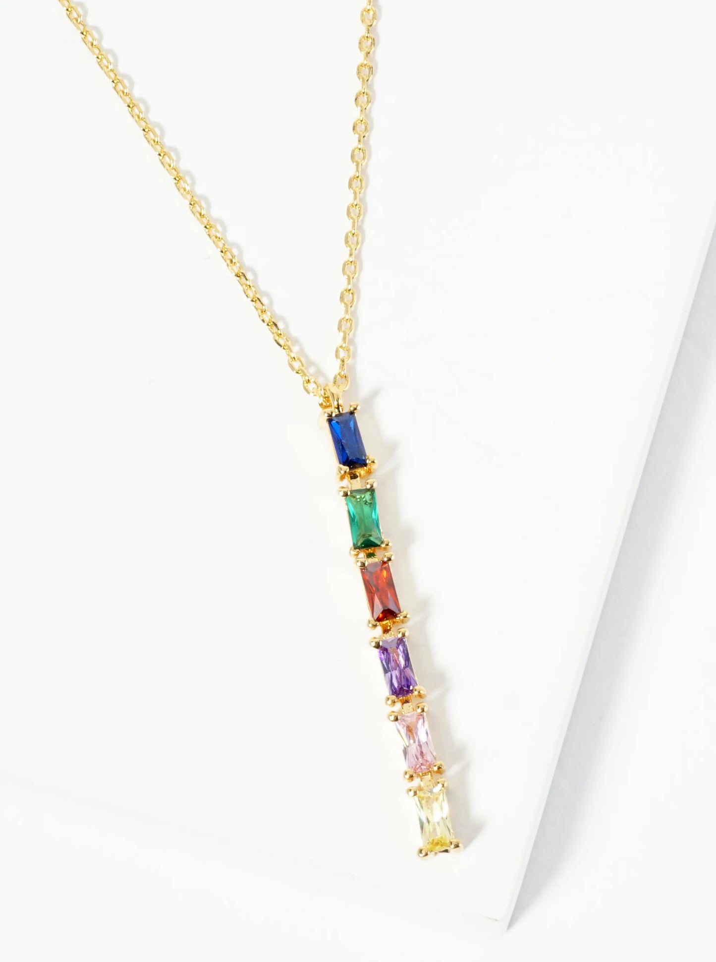 18K Gold Dipped Baguette CZ Bar Drop Pendant Necklace