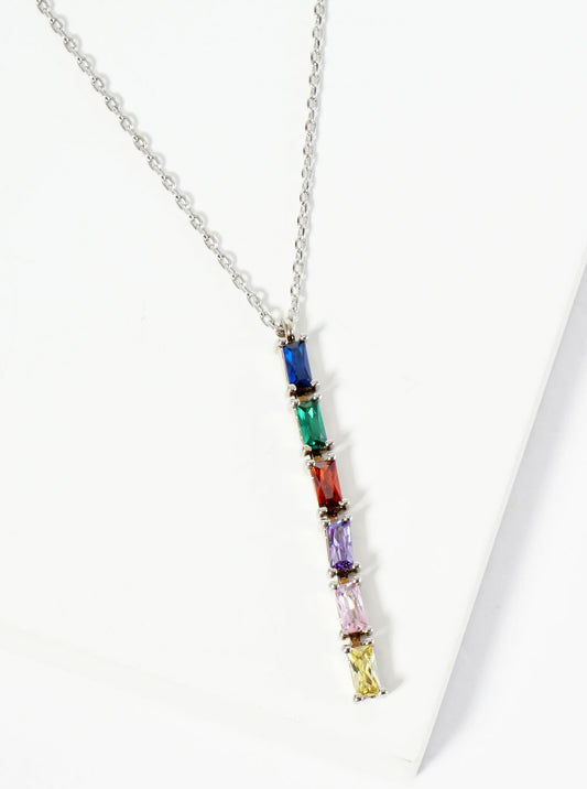 18K Gold Dipped Baguette CZ Bar Drop Pendant Necklace