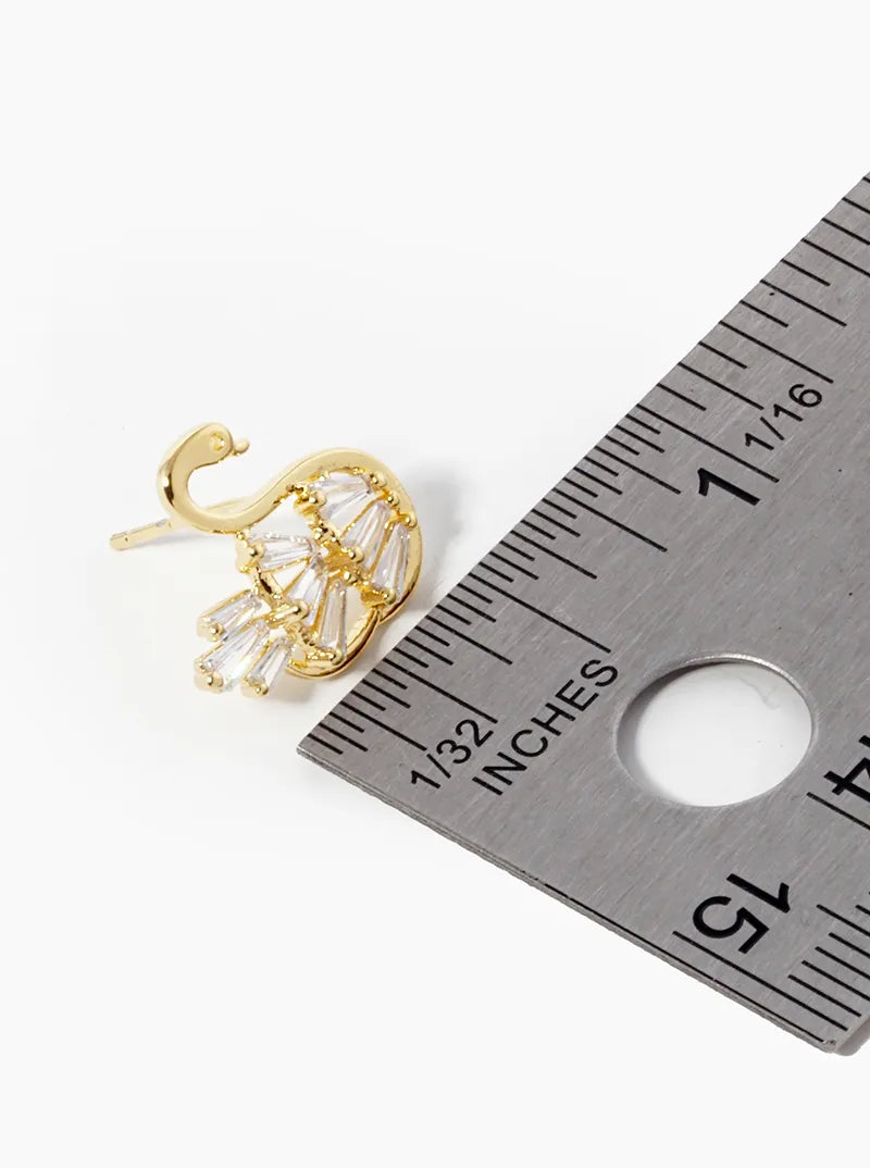 18K-Gold-Dipped Baguette CZ Pave Swan Post Stud Earrings