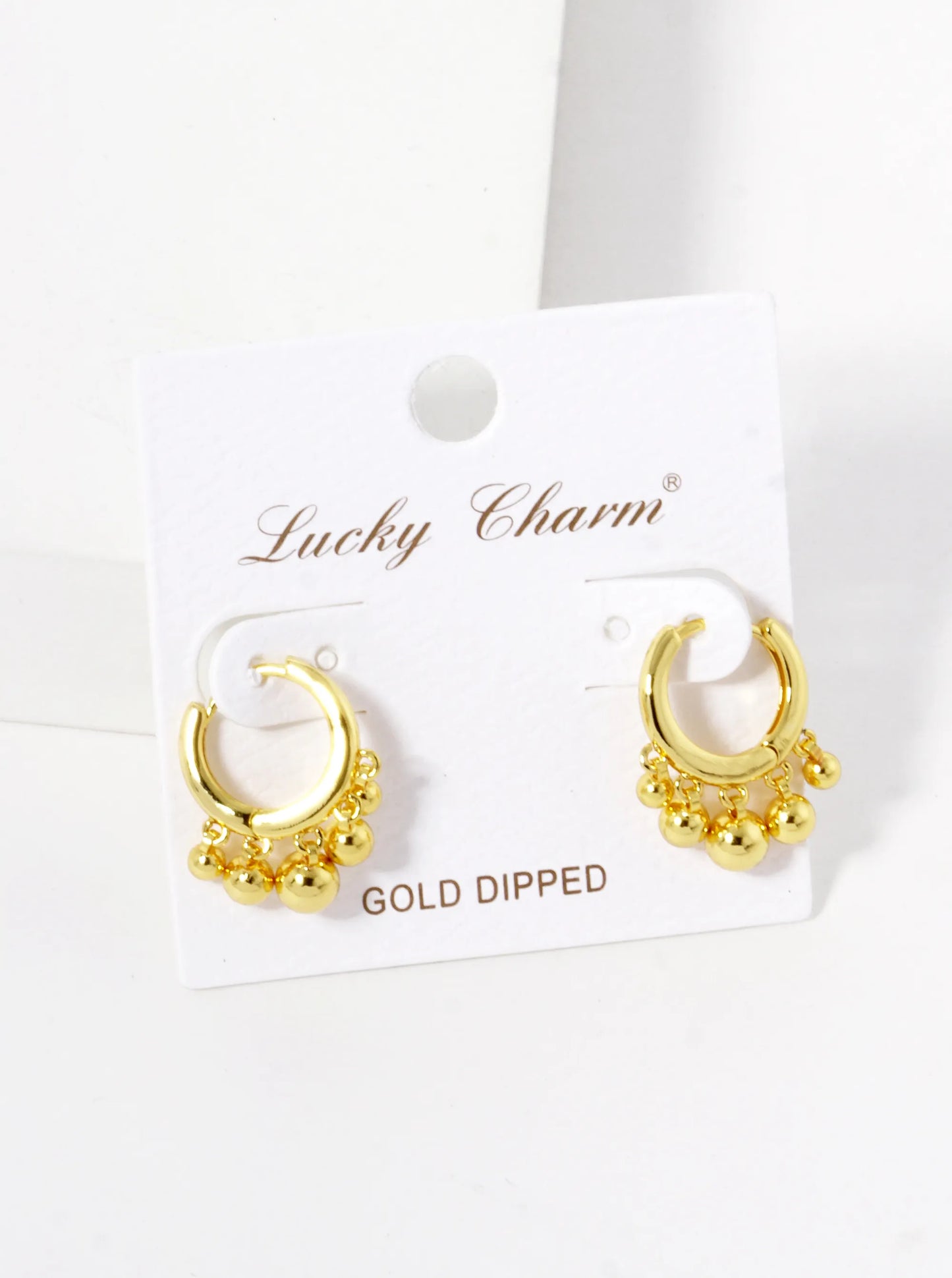 18K Gold Dipped Ball Beads Drop 13mm Huggie Hoop Earrings