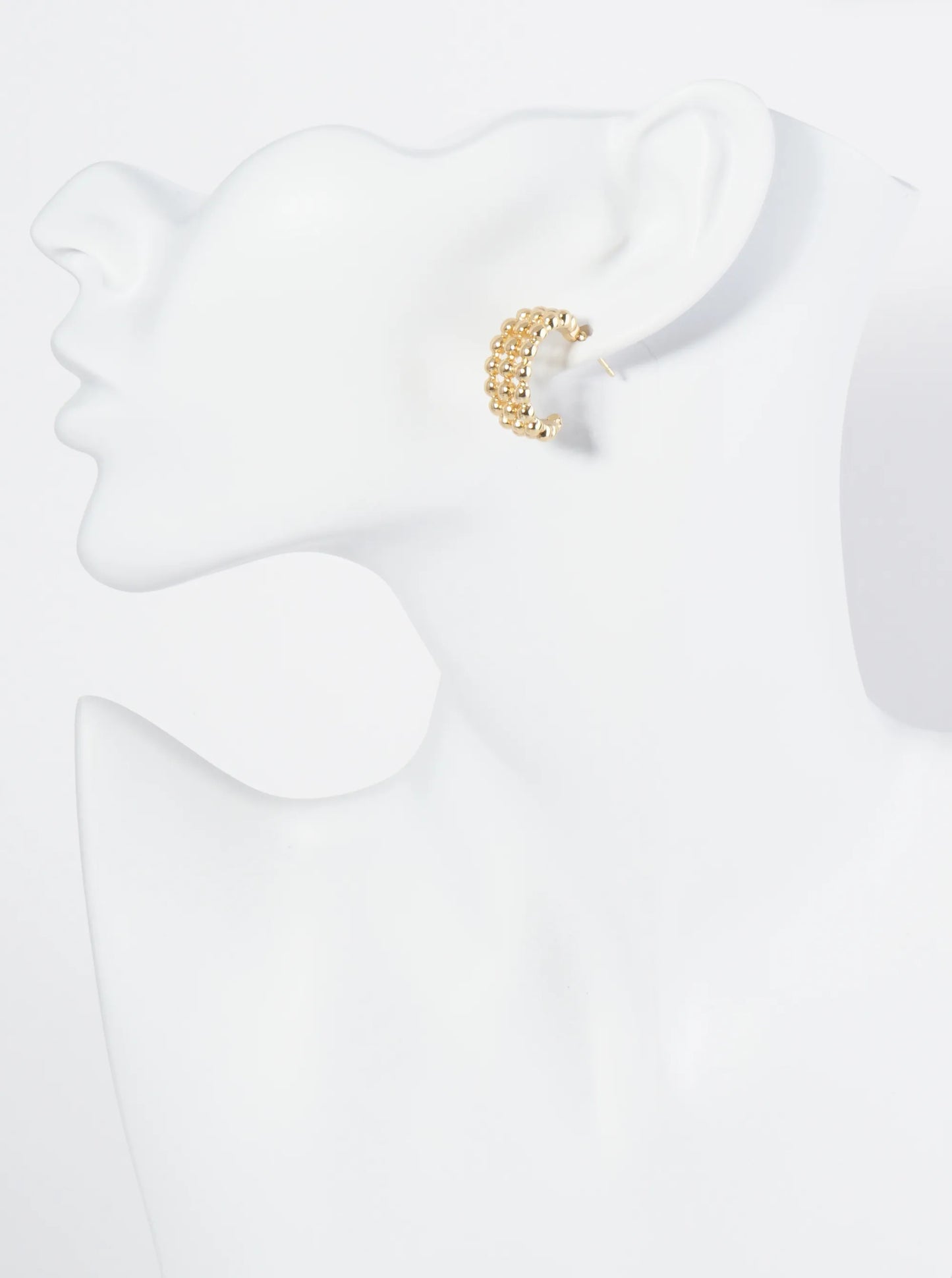 18K Gold Dipped Ball Textured 20mm Stainless Steel Open Hoop Earrings