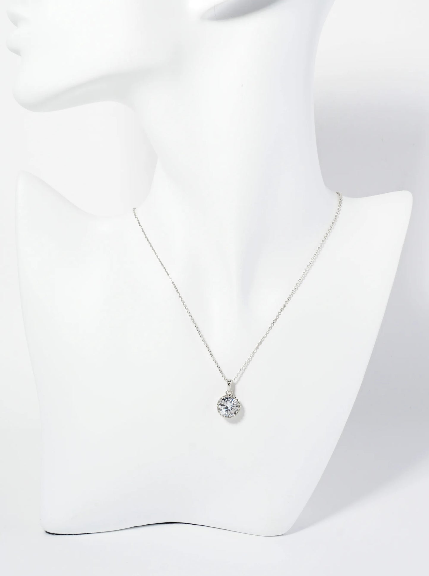 18K Gold Dipped Ball Textured Encased In Brass 10mm CZ Round Stone Pendant Necklace