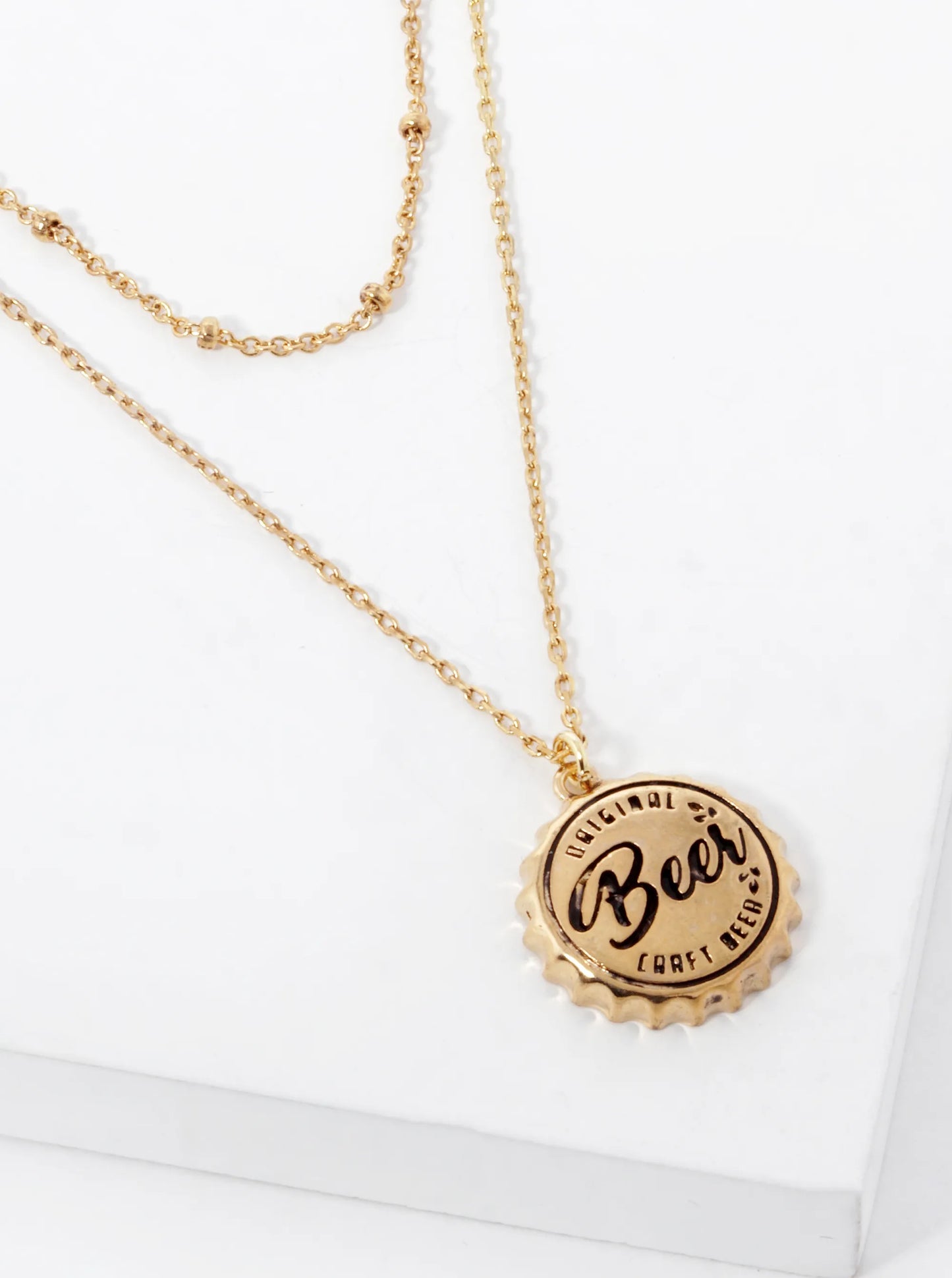 18K Gold Dipped Beer Cap Double Layered Necklace