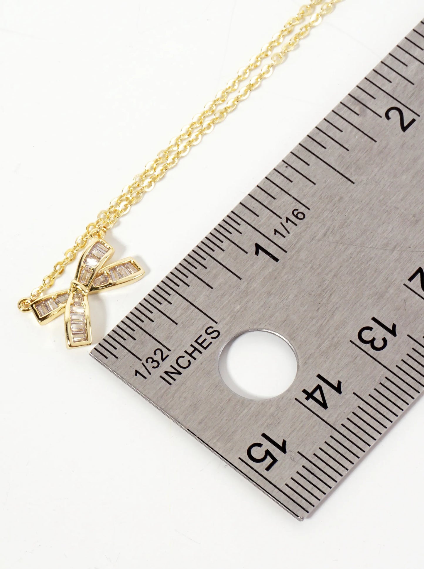 18K-Gold-Dipped Bow Pendant With Square-Cubic-Zirconia Stones Necklace