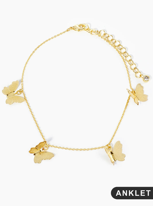 18K Gold Dipped Brass Butterflies Chain Anklet