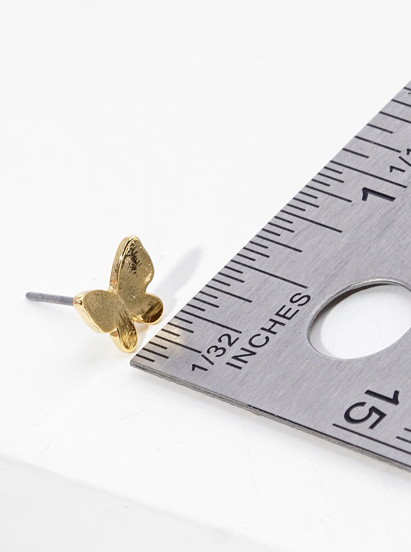 18K Gold Dipped Brass Butterfly Stud Earrings
