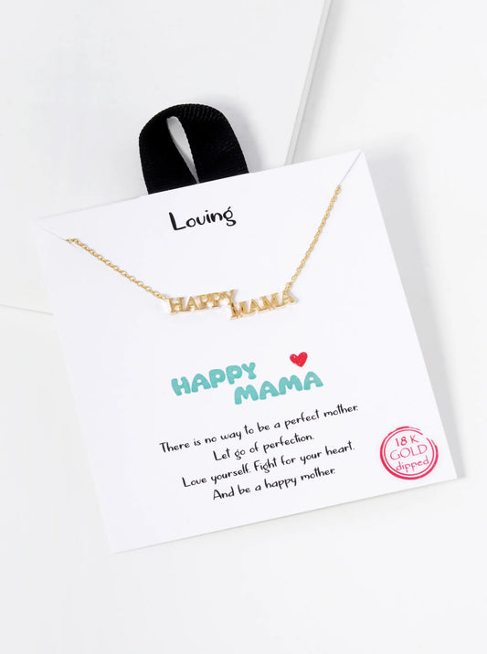 18K Gold Dipped Brass Happy Mama Pendant Necklace