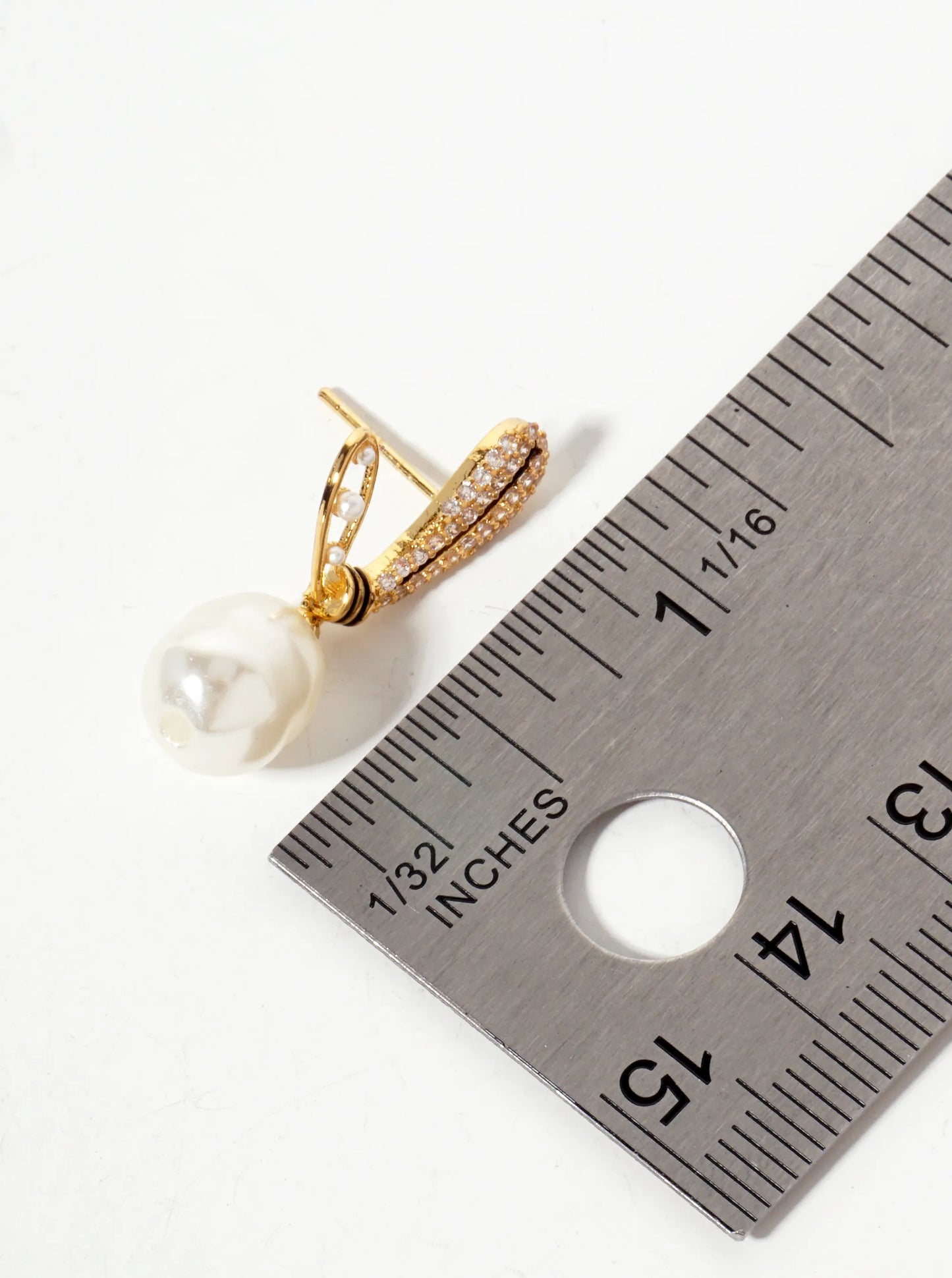 18K-Gold-Dipped Brass Micro-Pave-Set Cubic-Zirconia Heart Post Earrings With Pearl Drop