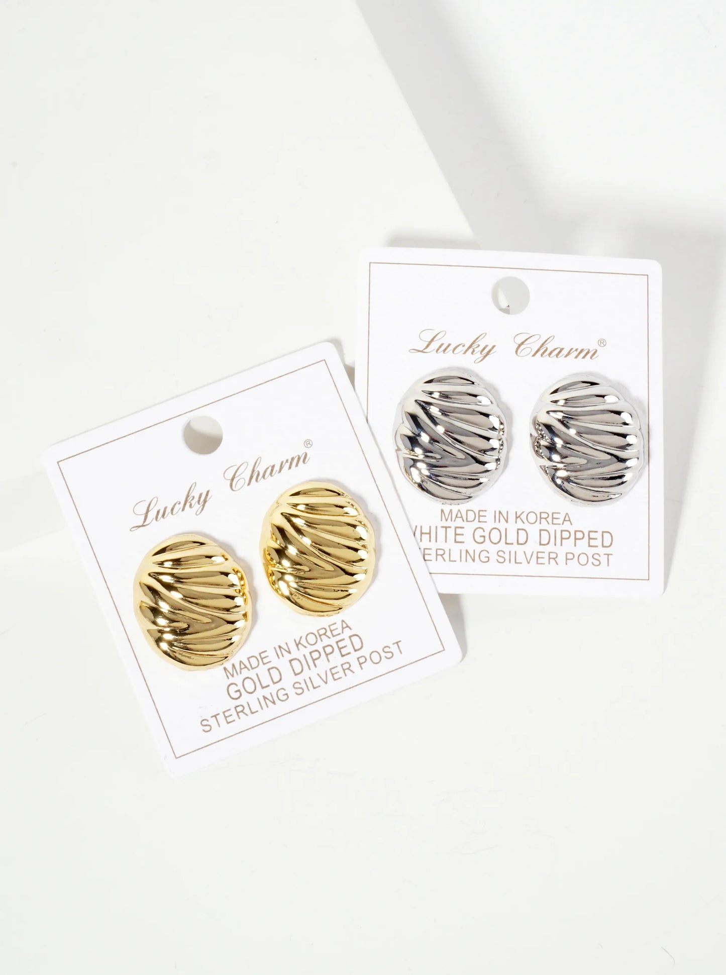 18K-Gold-Dipped Brass Ribbed Oval-Shaped Stud Earrings