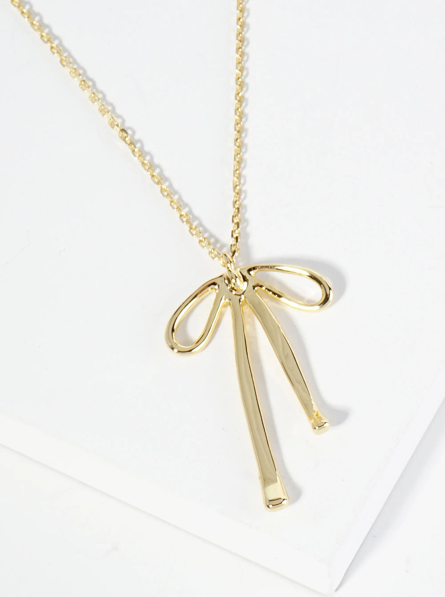 18K Gold Dipped Brass Ribbon Bow Pendant Necklace