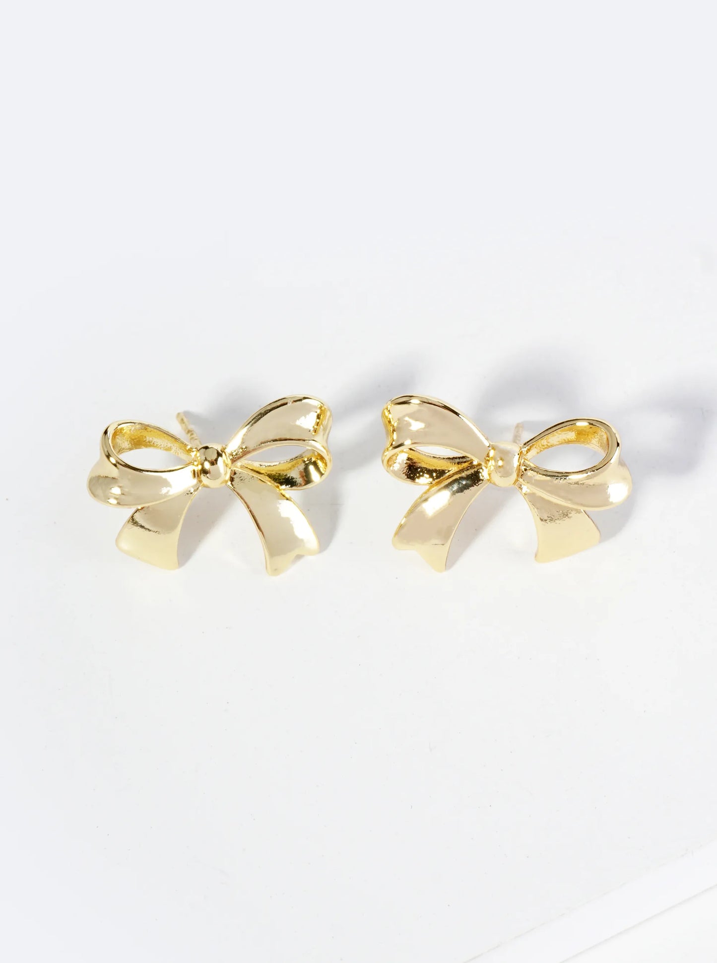 18K Gold Dipped Brass Ribbon Bow Stud Earrings