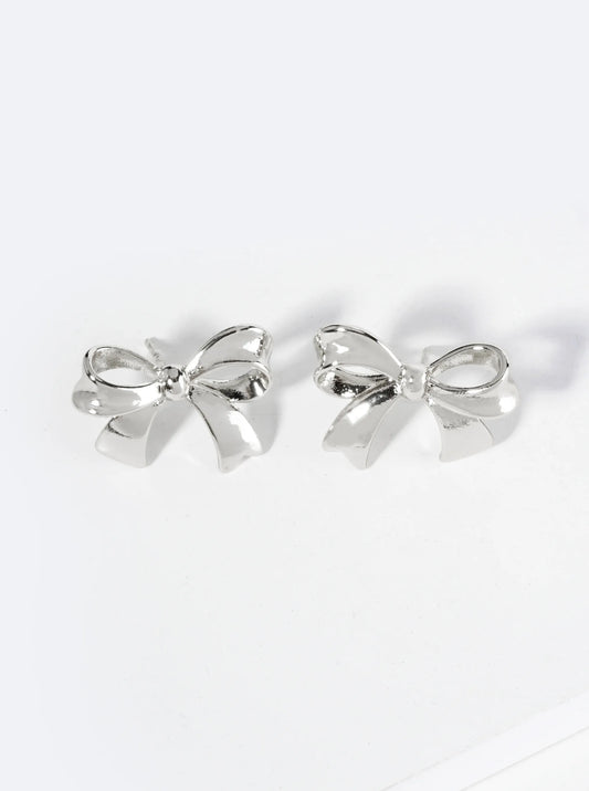 18K Gold Dipped Brass Ribbon Bow Stud Earrings
