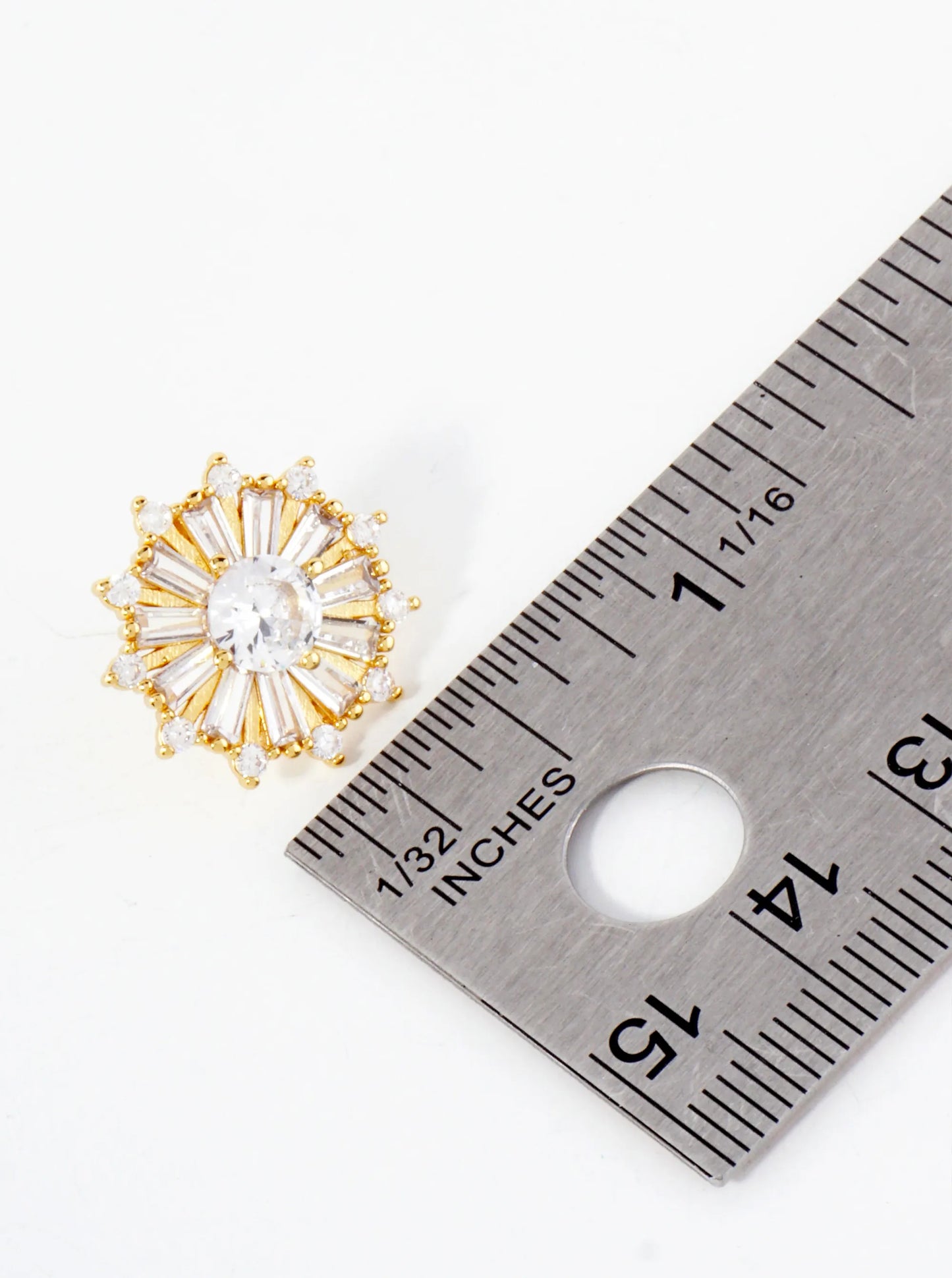 18K-Gold-Dipped Brass Round Stud Earrings With Various-Shaped CZ-Stones
