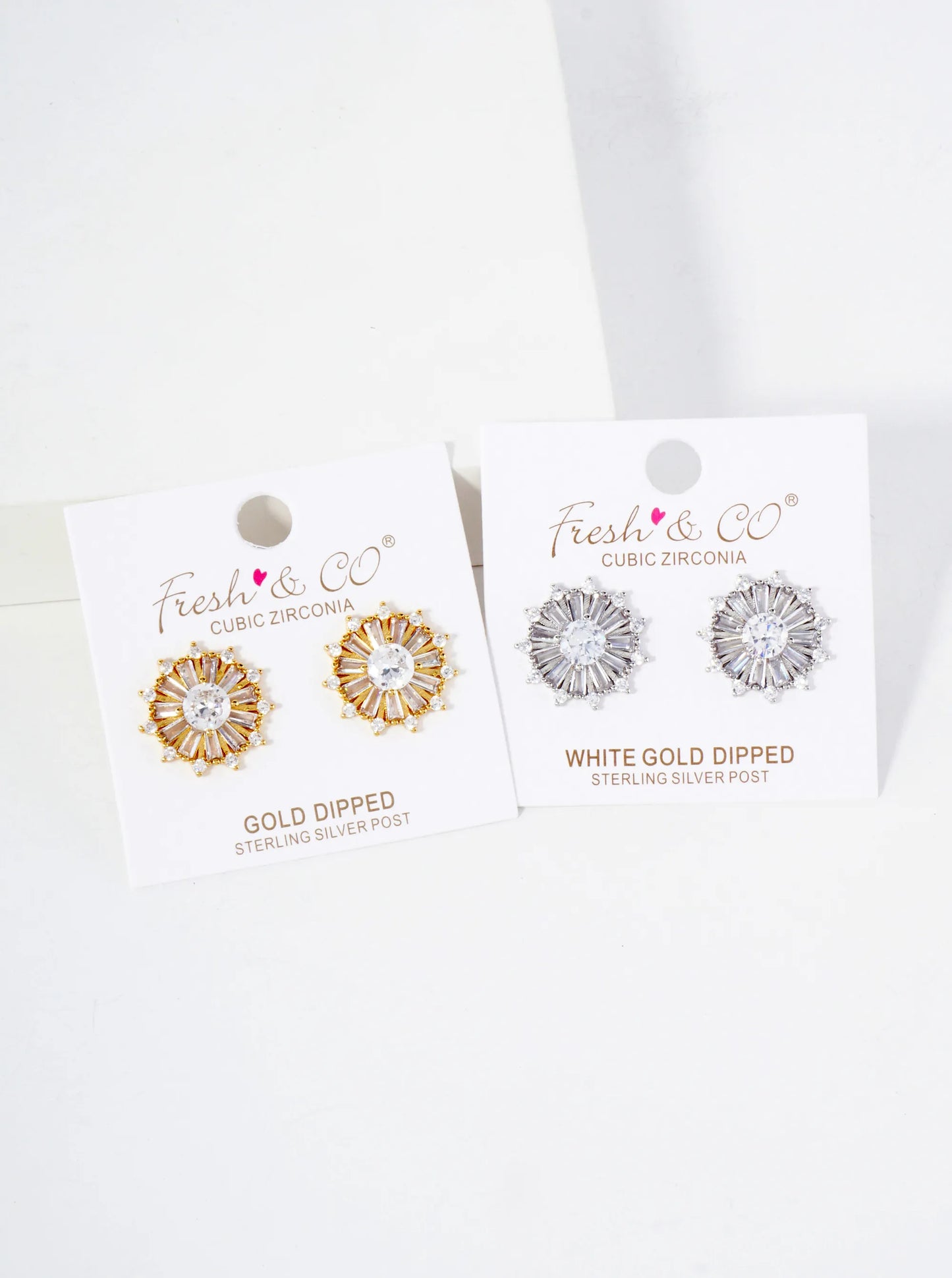 18K-Gold-Dipped Brass Round Stud Earrings With Various-Shaped CZ-Stones