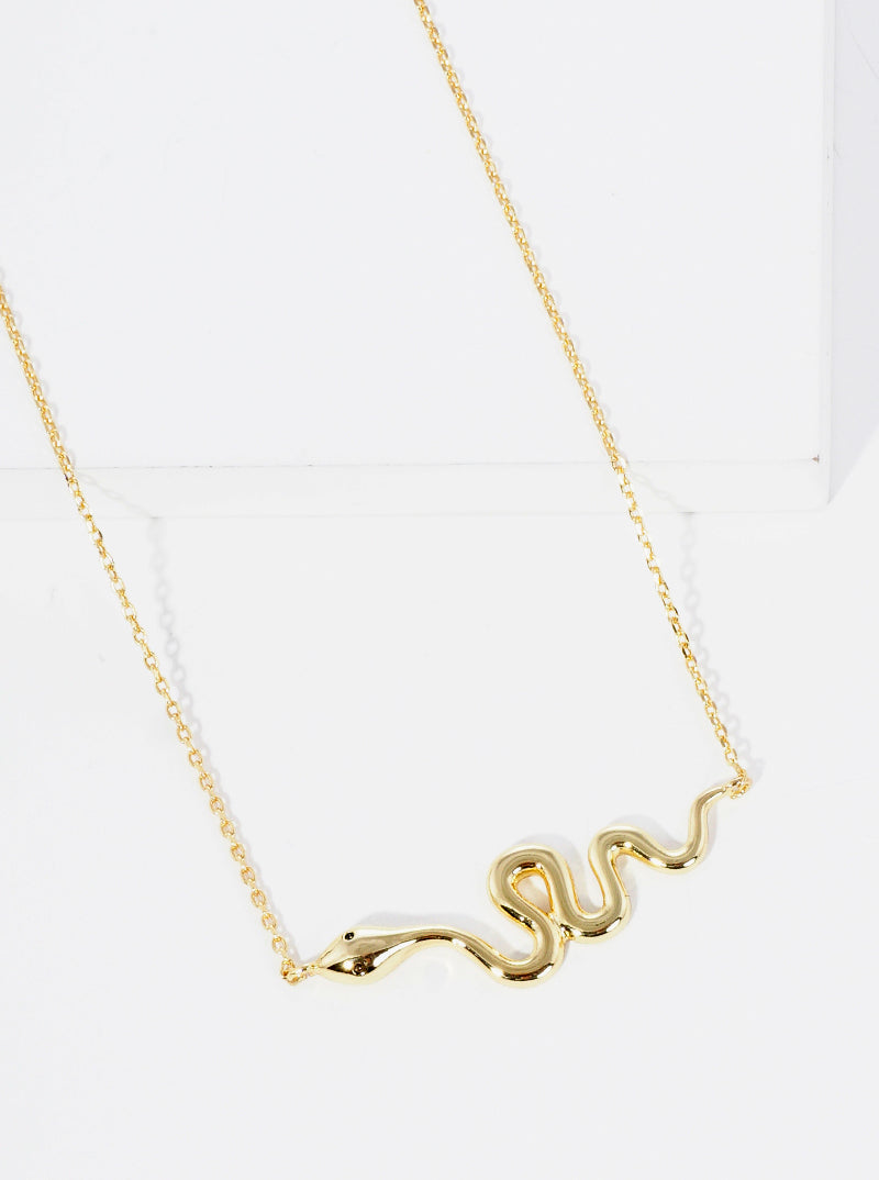 White Gold Dipped Brass Snake Pendant Necklace