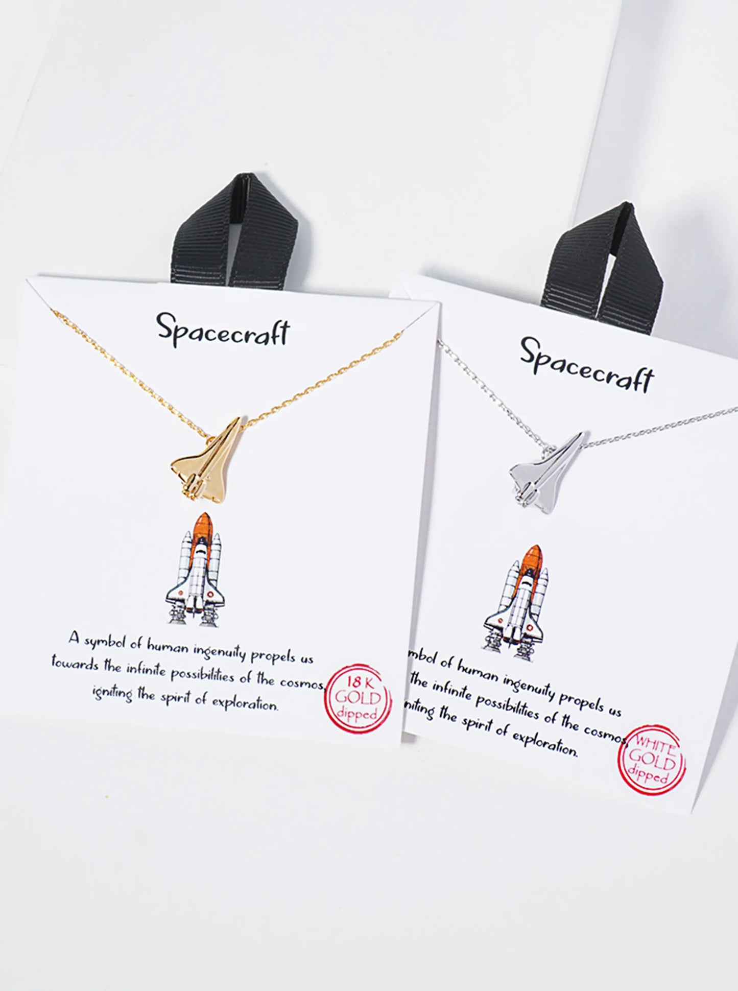 18K-Gold-Dipped Brass Spacecraft Rocket Pendant Necklace