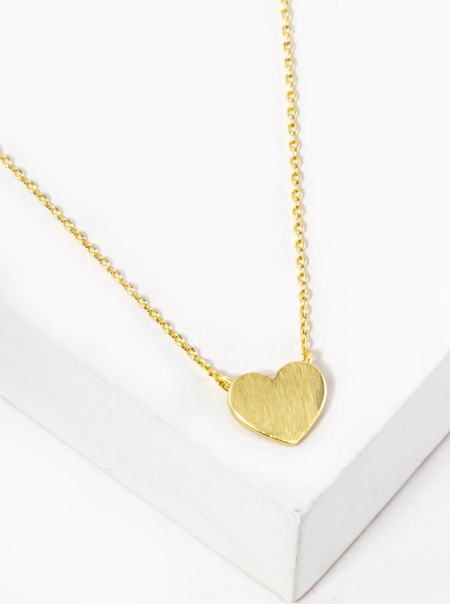 White Gold Dipped Brushed 9mm Brass Heart Pendant Necklace