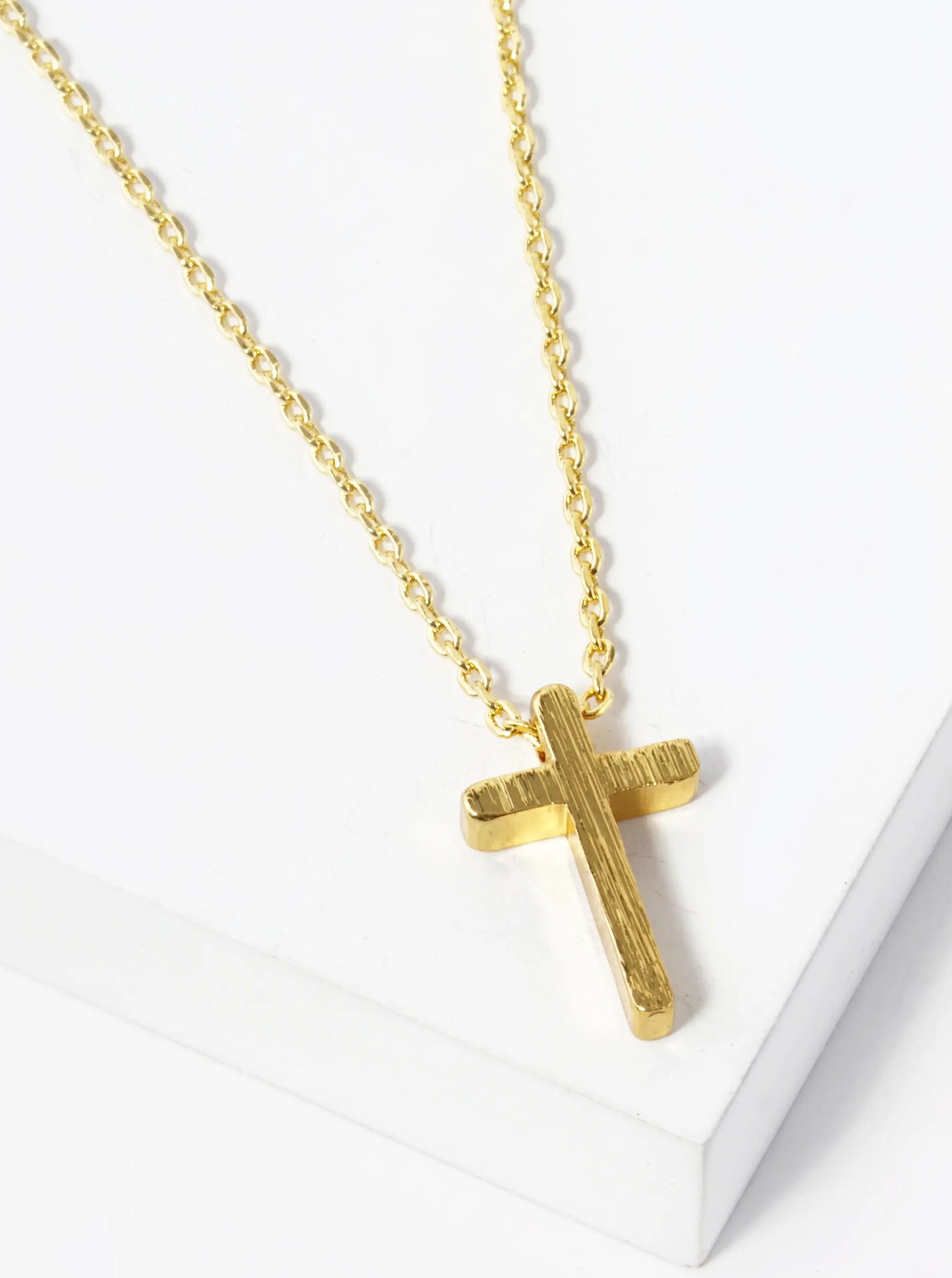18K Gold Dipped Brushed Brass 13mm Cross Pendant Necklace