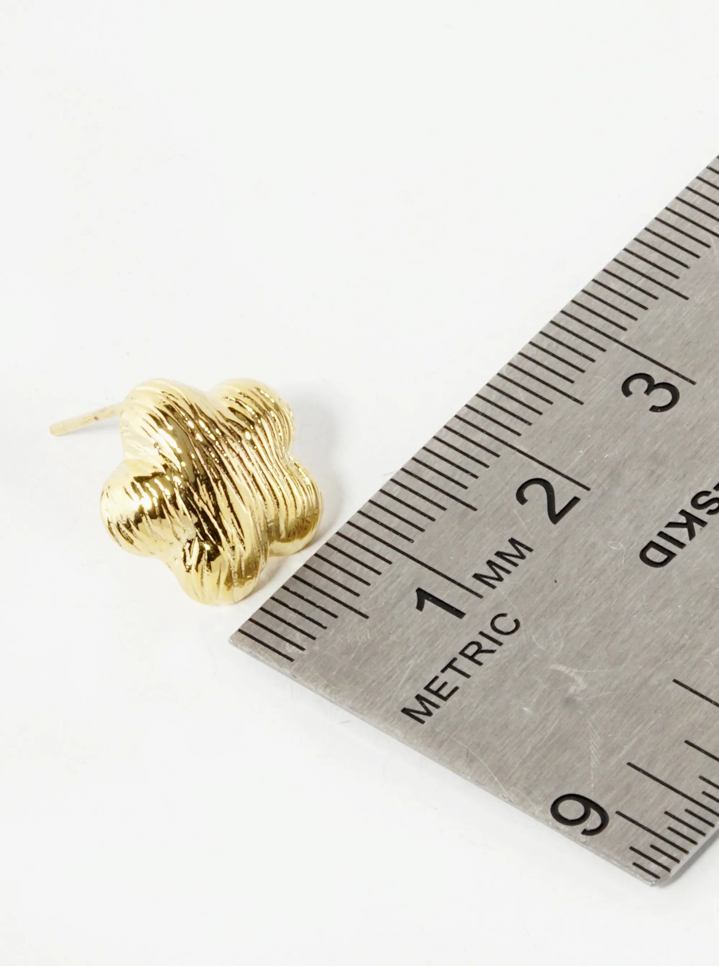 18K Gold Dipped Brushed Brass 13mm Puffy Flower Stud Earrings