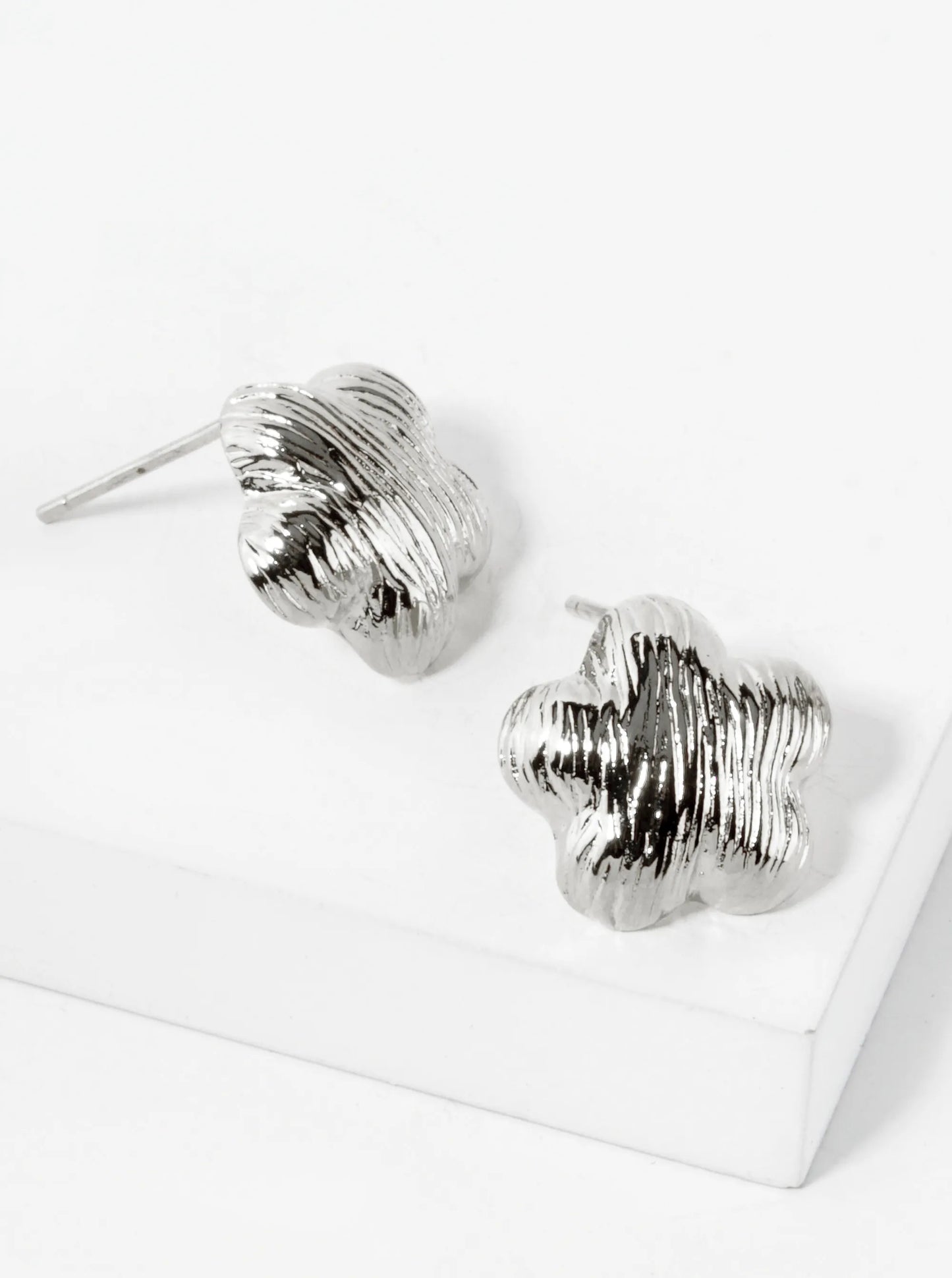 18K Gold Dipped Brushed Brass 13mm Puffy Flower Stud Earrings