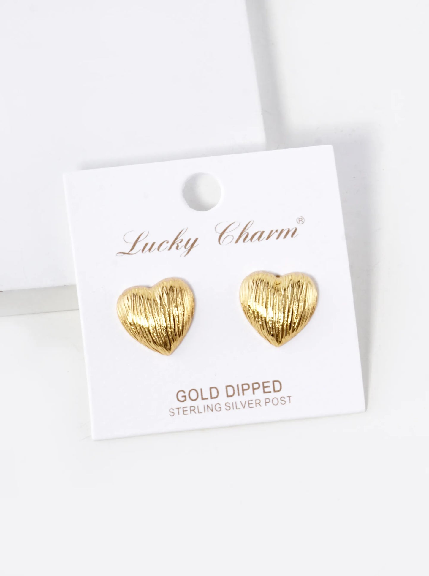 18K Gold Dipped Brushed Brass 13mm Puffy Heart Stud Earrings