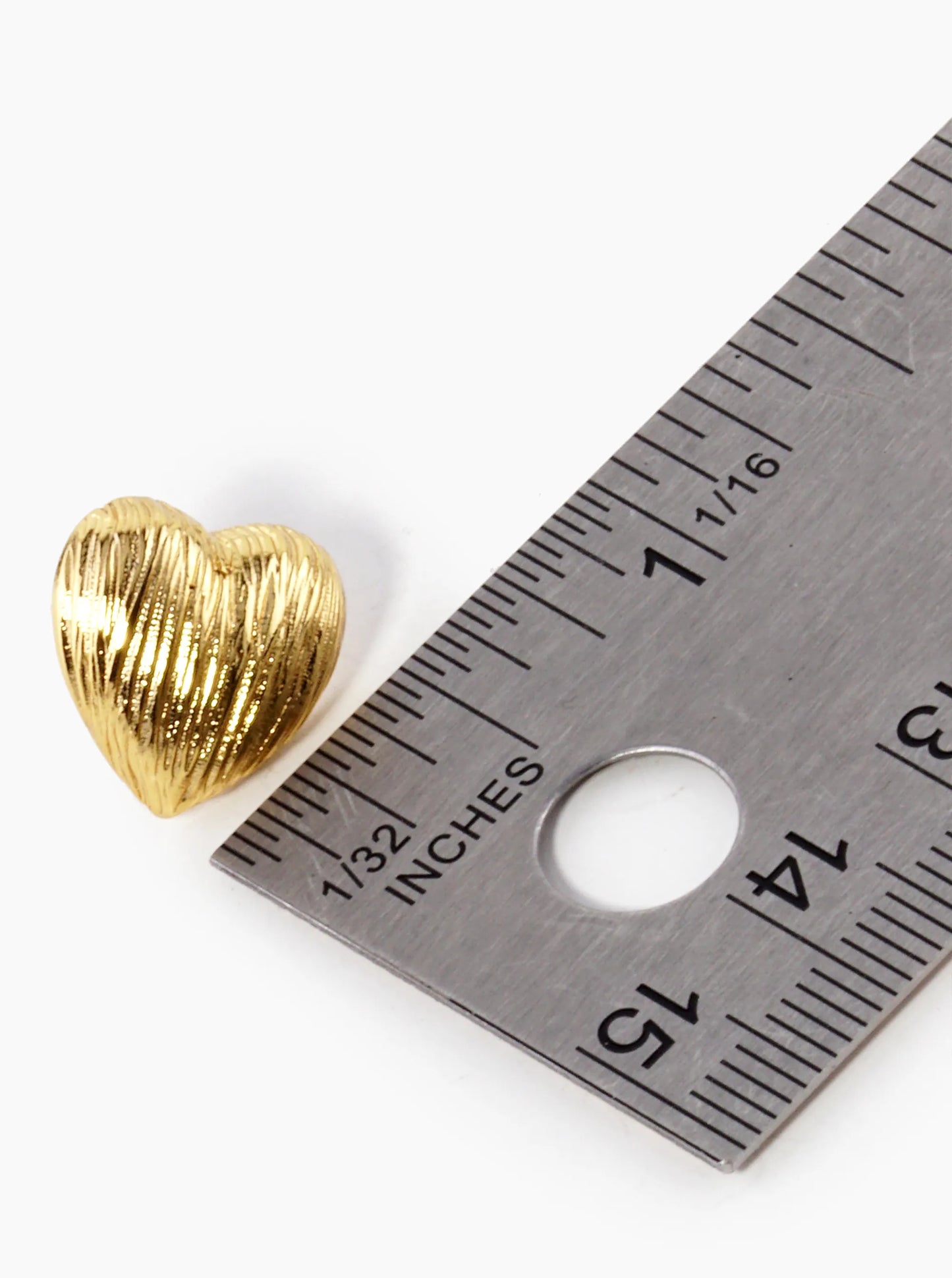 18K Gold Dipped Brushed Brass 13mm Puffy Heart Stud Earrings