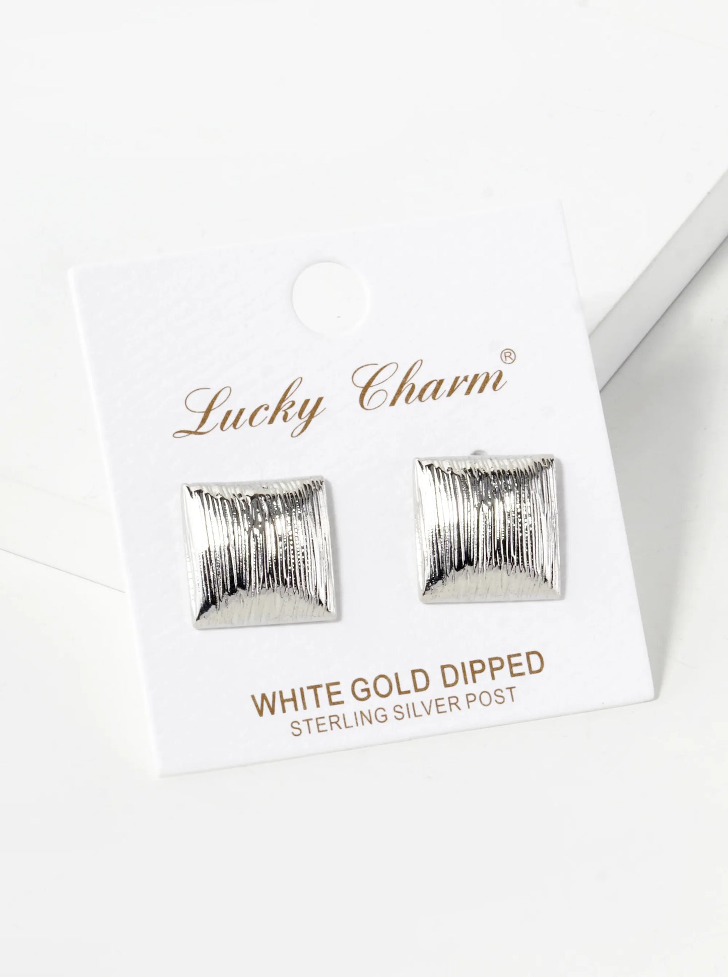 18K Gold Dipped Brushed Brass 13mm Puffy Square Stud Earrings