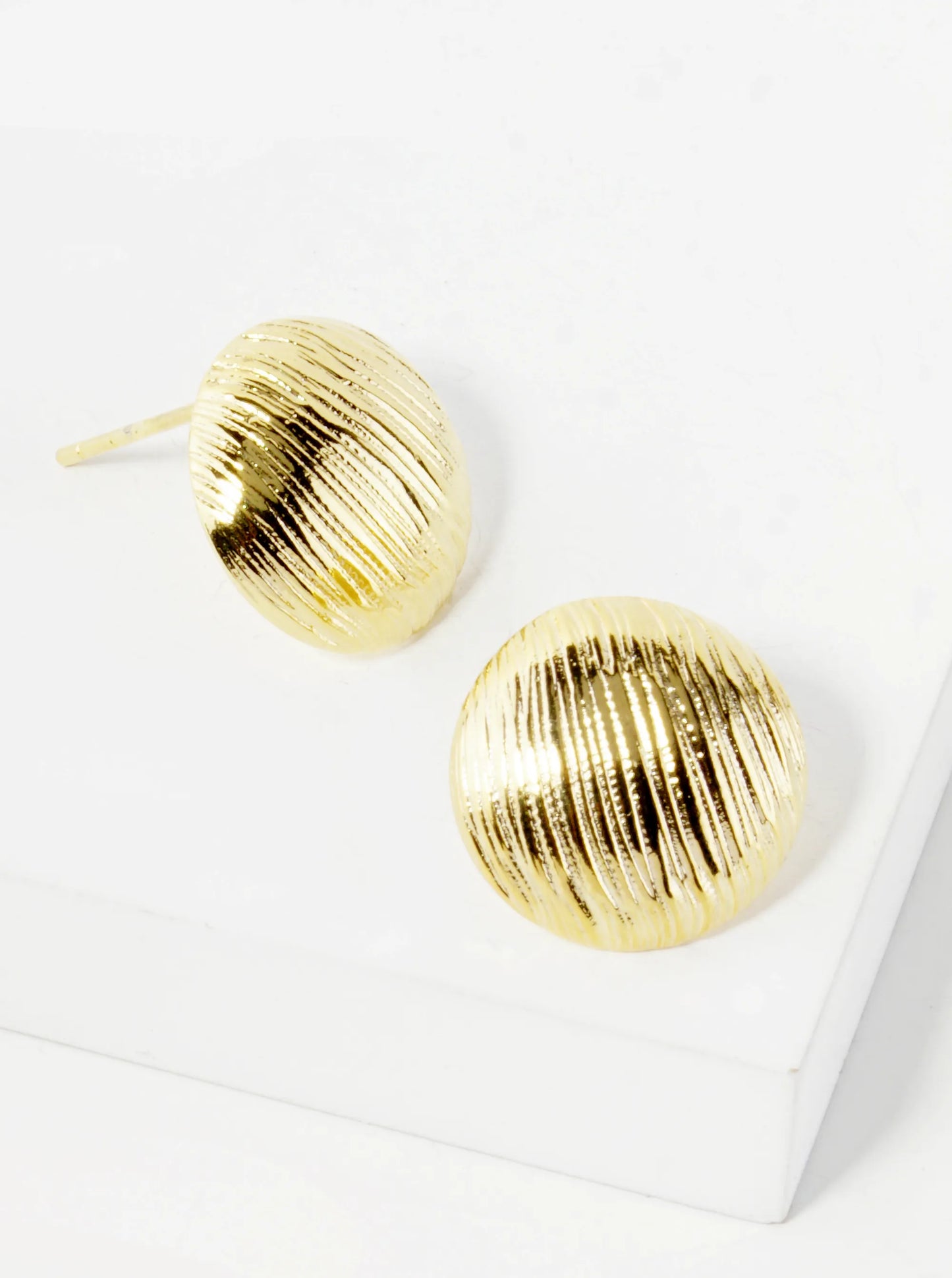 18K Gold Dipped Brushed Brass 14mm Puffy Round Stud Earrings