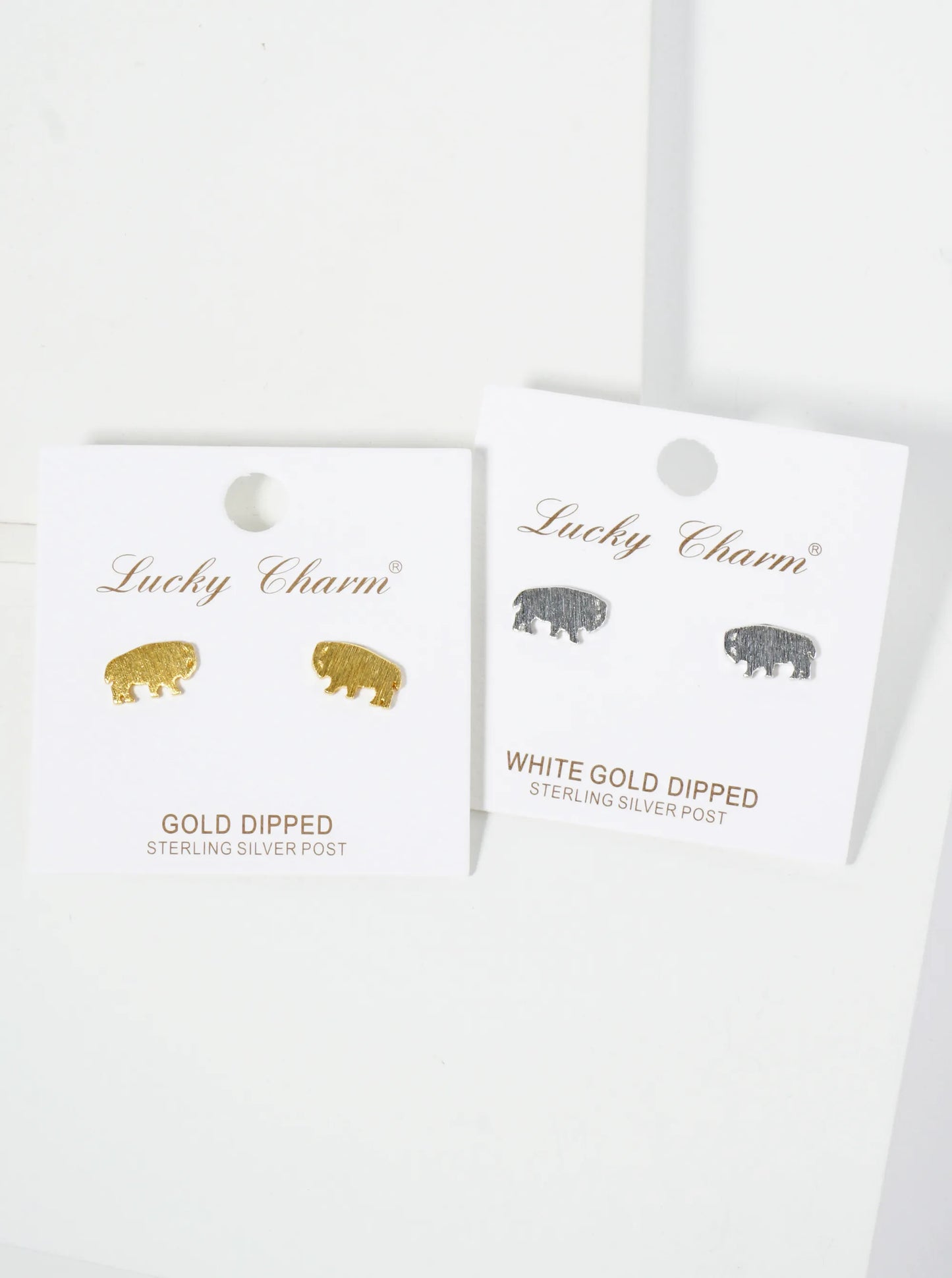 18K Gold Dipped Brushed Brass Buffalo Stud Earrings