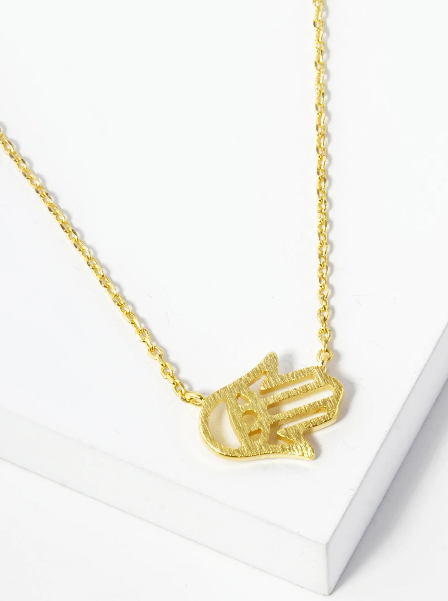 White Gold Dipped Brushed Brass Hamsa Pendant Necklace