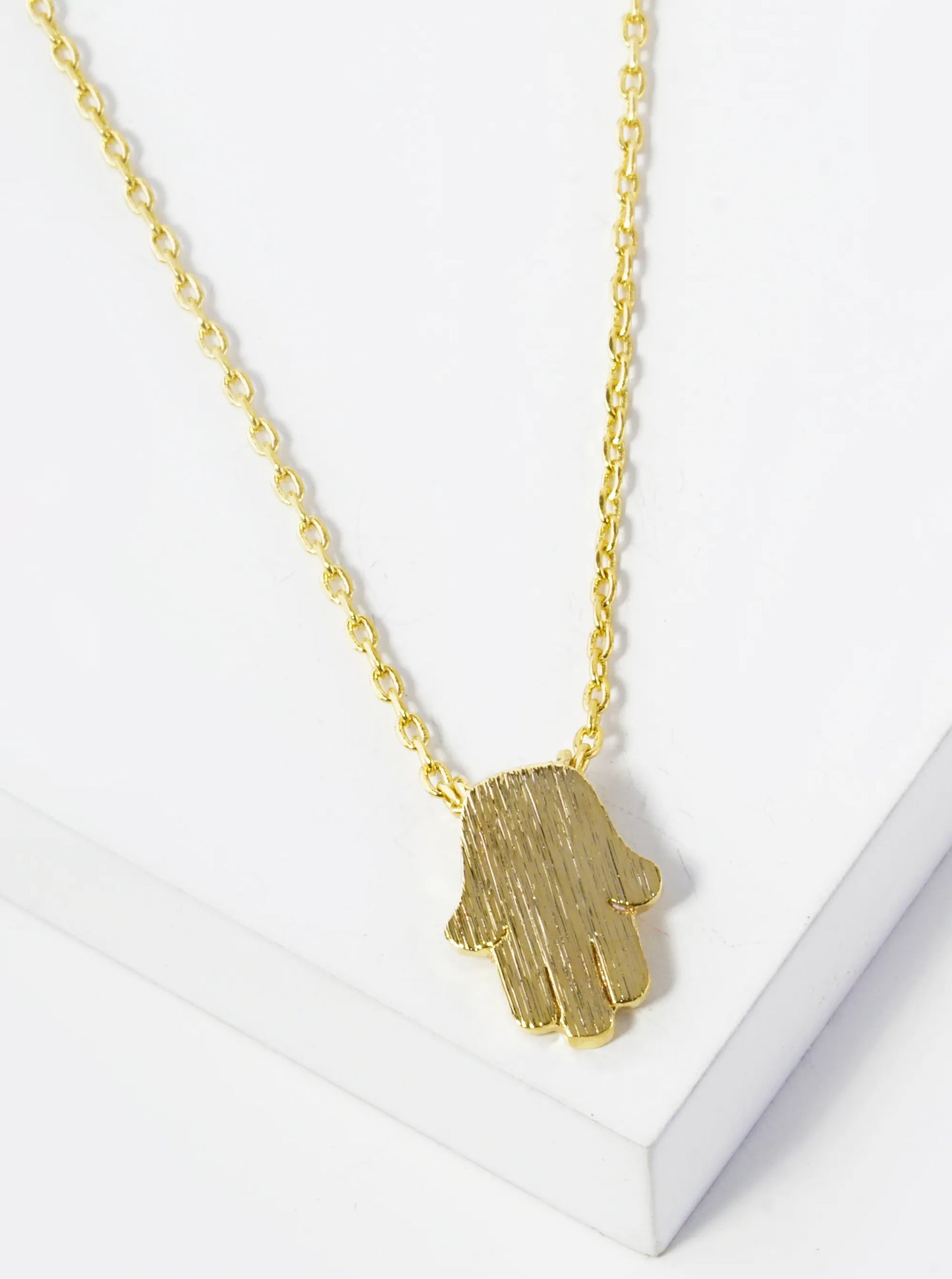 White Gold Dipped Brushed Brass Hamsa Pendant Necklace