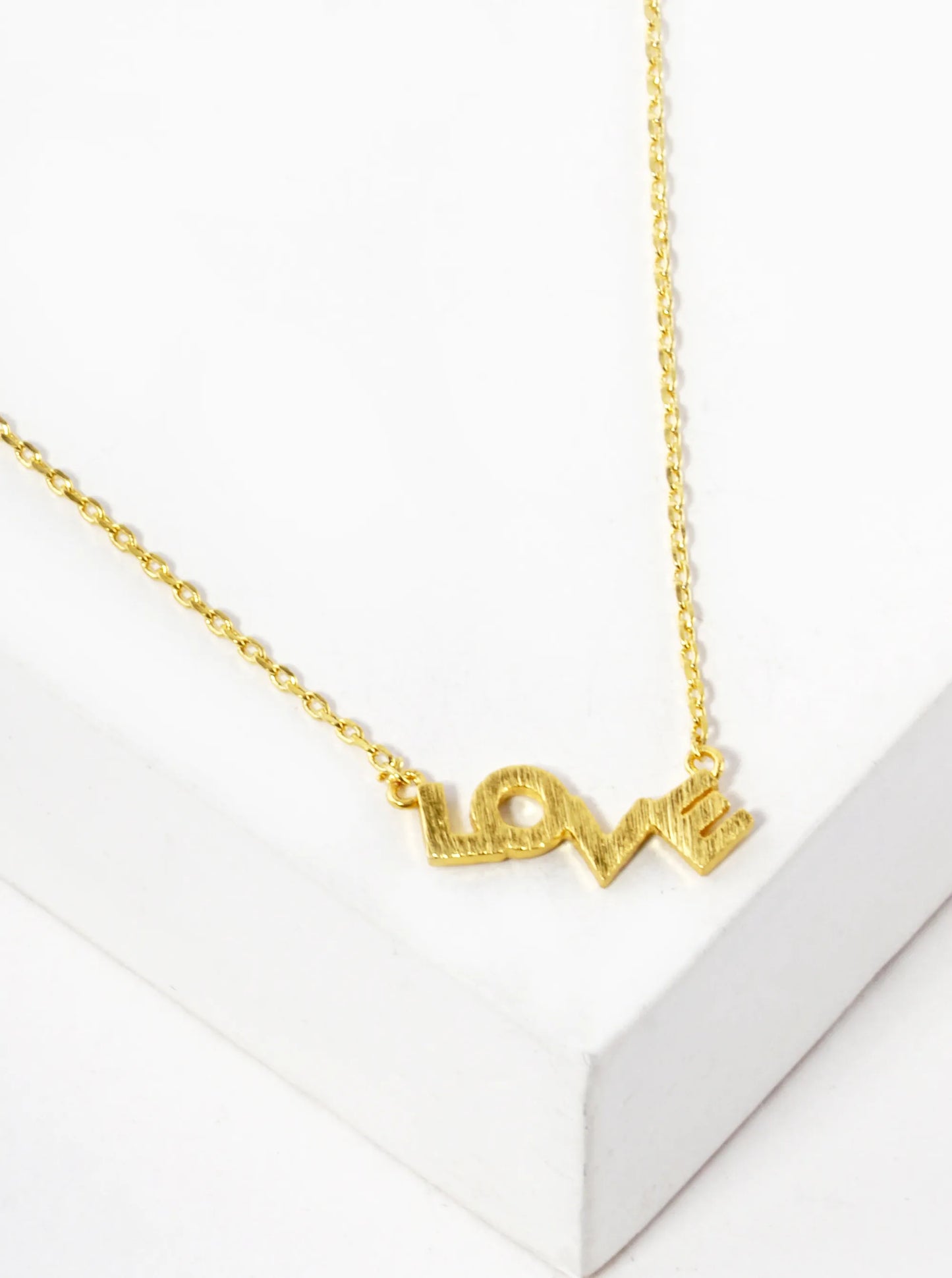 White Gold Dipped Brushed Brass Love Pendant Necklace