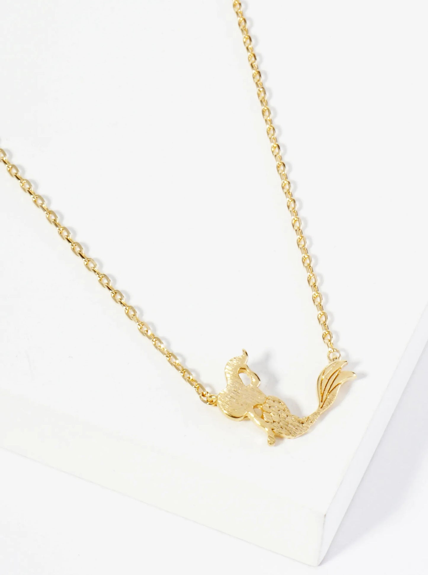18K Gold Dipped Brushed Brass Mermaid Pendant Necklace